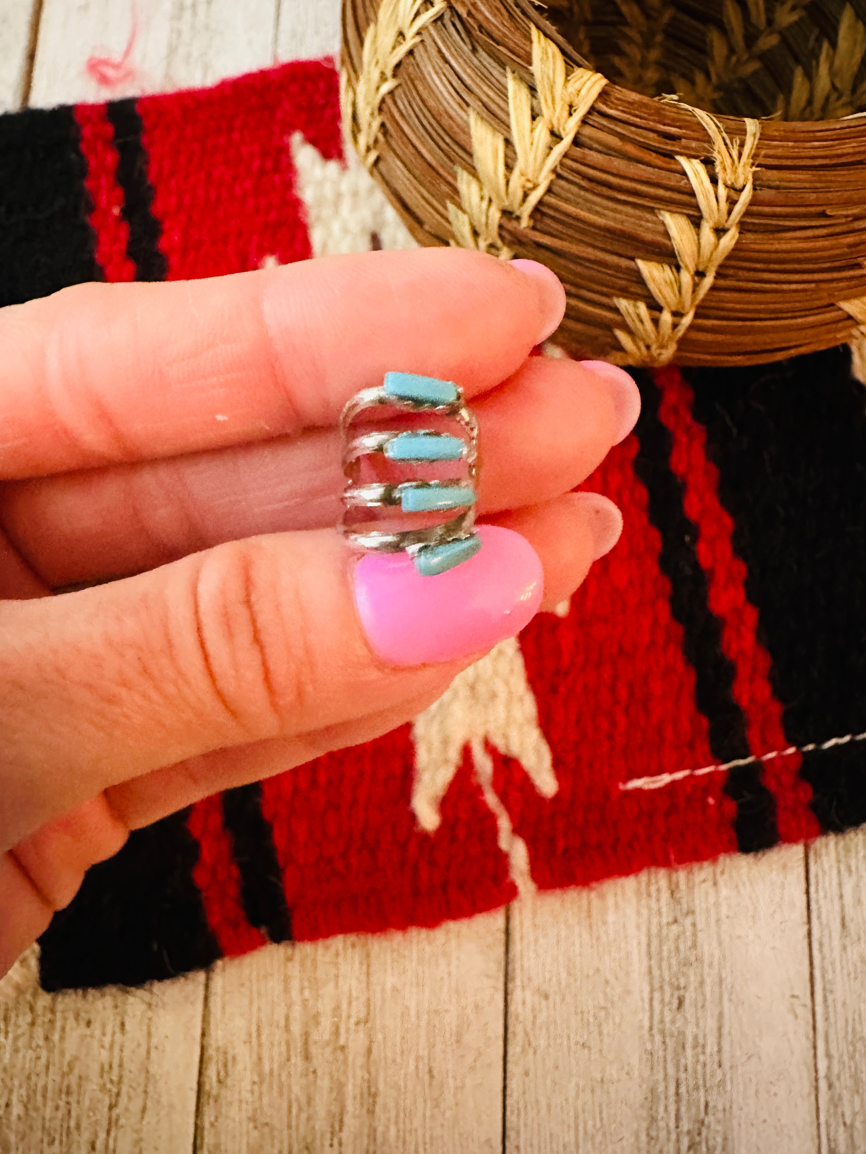 Handcrafted Sterling Silver & Turquoise Ear Cuff 4 ST