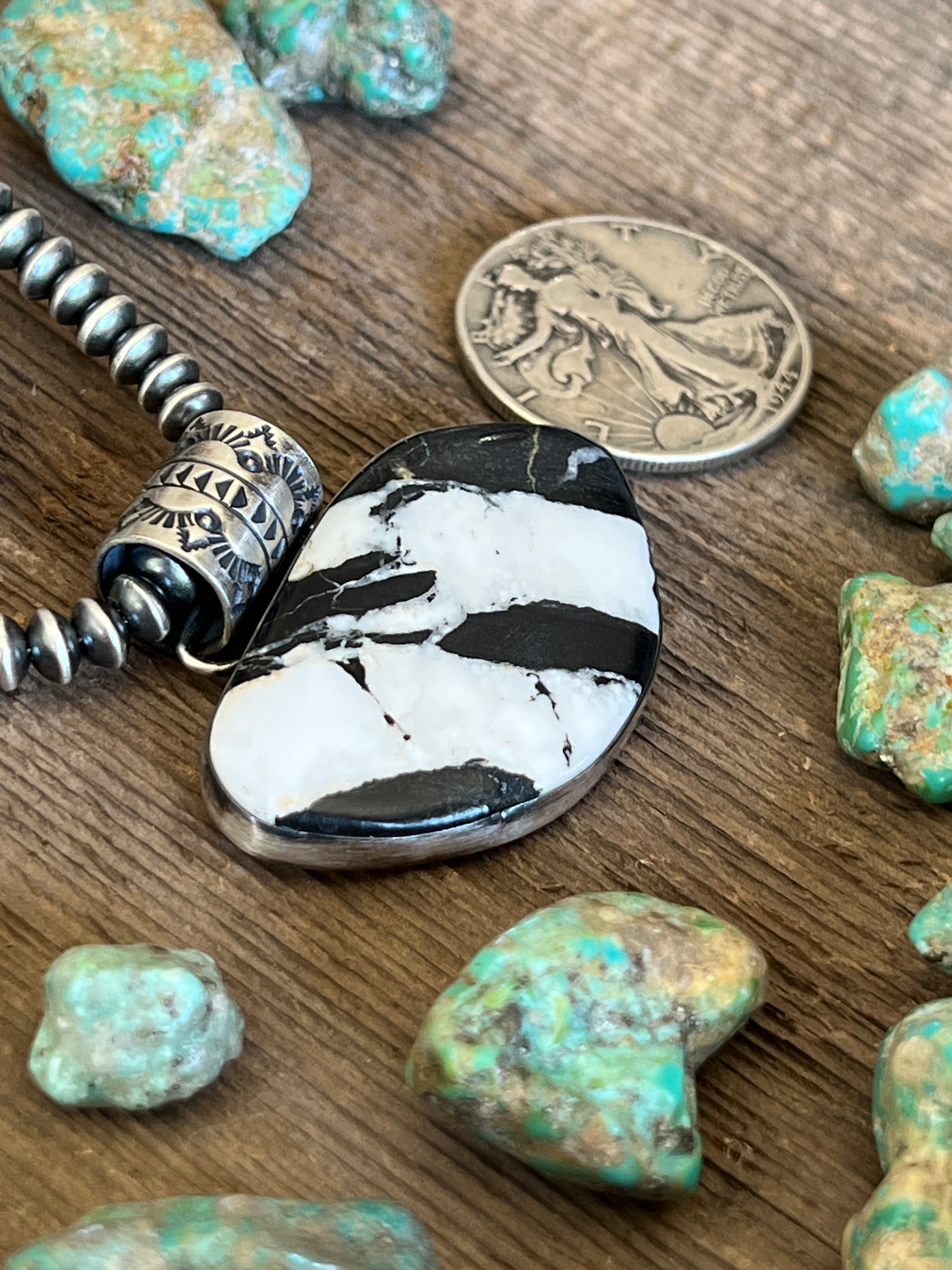 Handcrafted Sterling Silver and White Buffalo Solo Pendant by Angela Martin