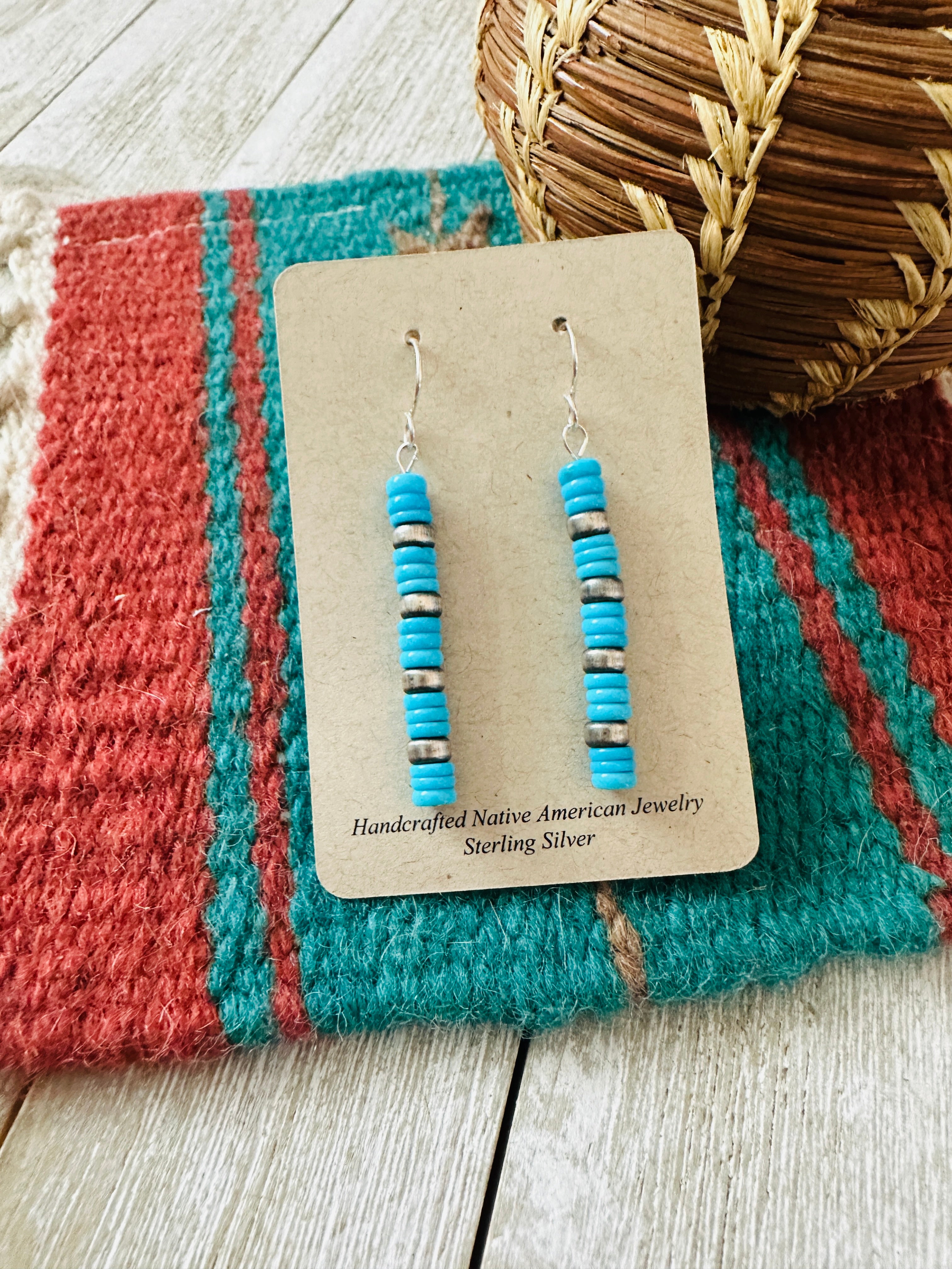 Handcrafted Turquoise & Sterling Silver Beaded Dangle Earrings