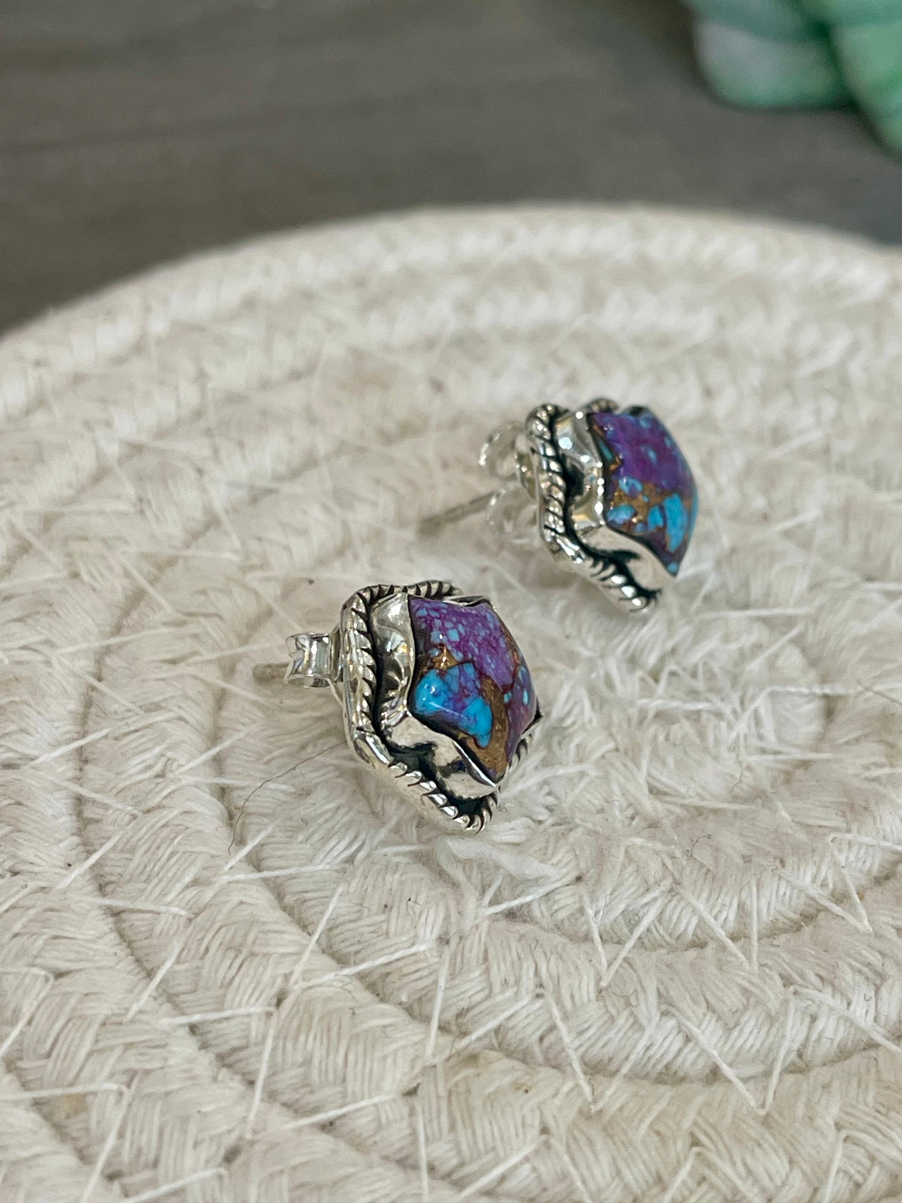 Sizzling Handmade Star Sterling Silver & Purple Mojave Post Earrings