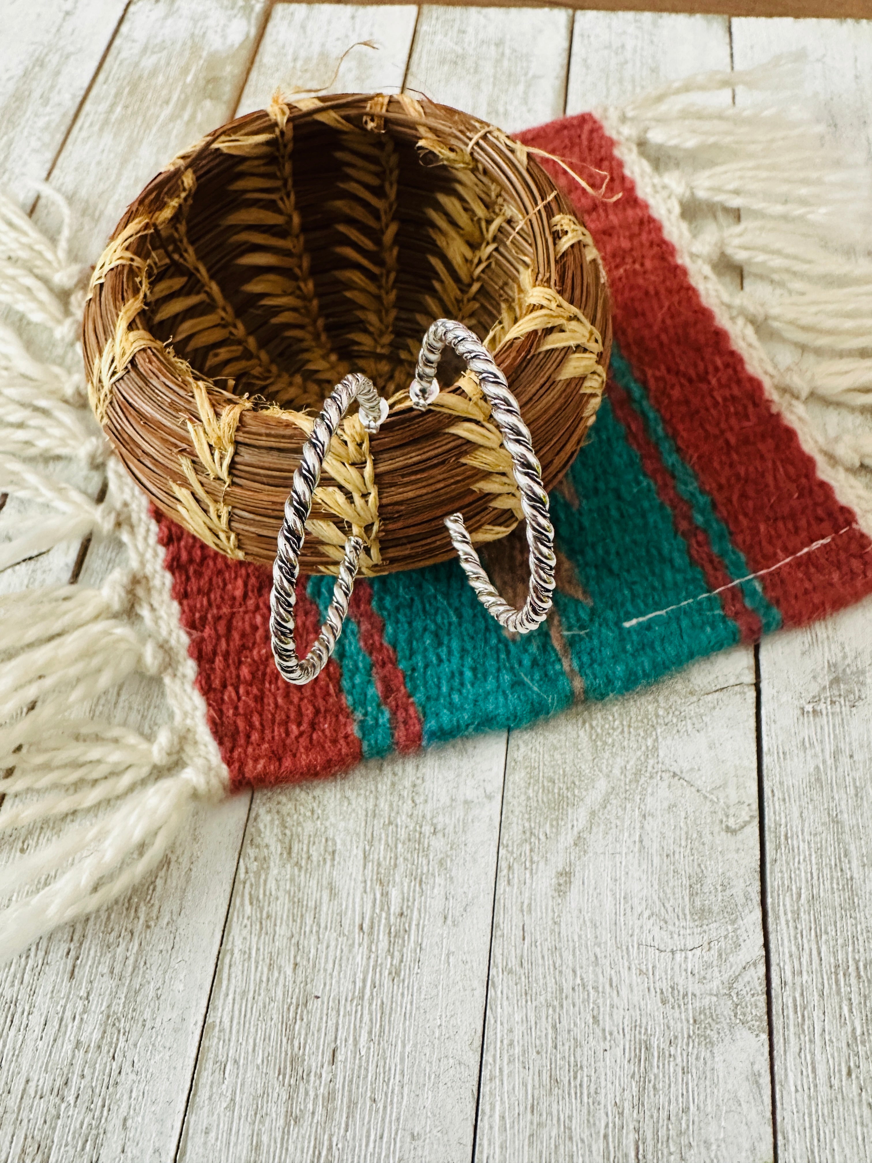 Handcrafted Twisted Sterling Silver Hoop Earrings