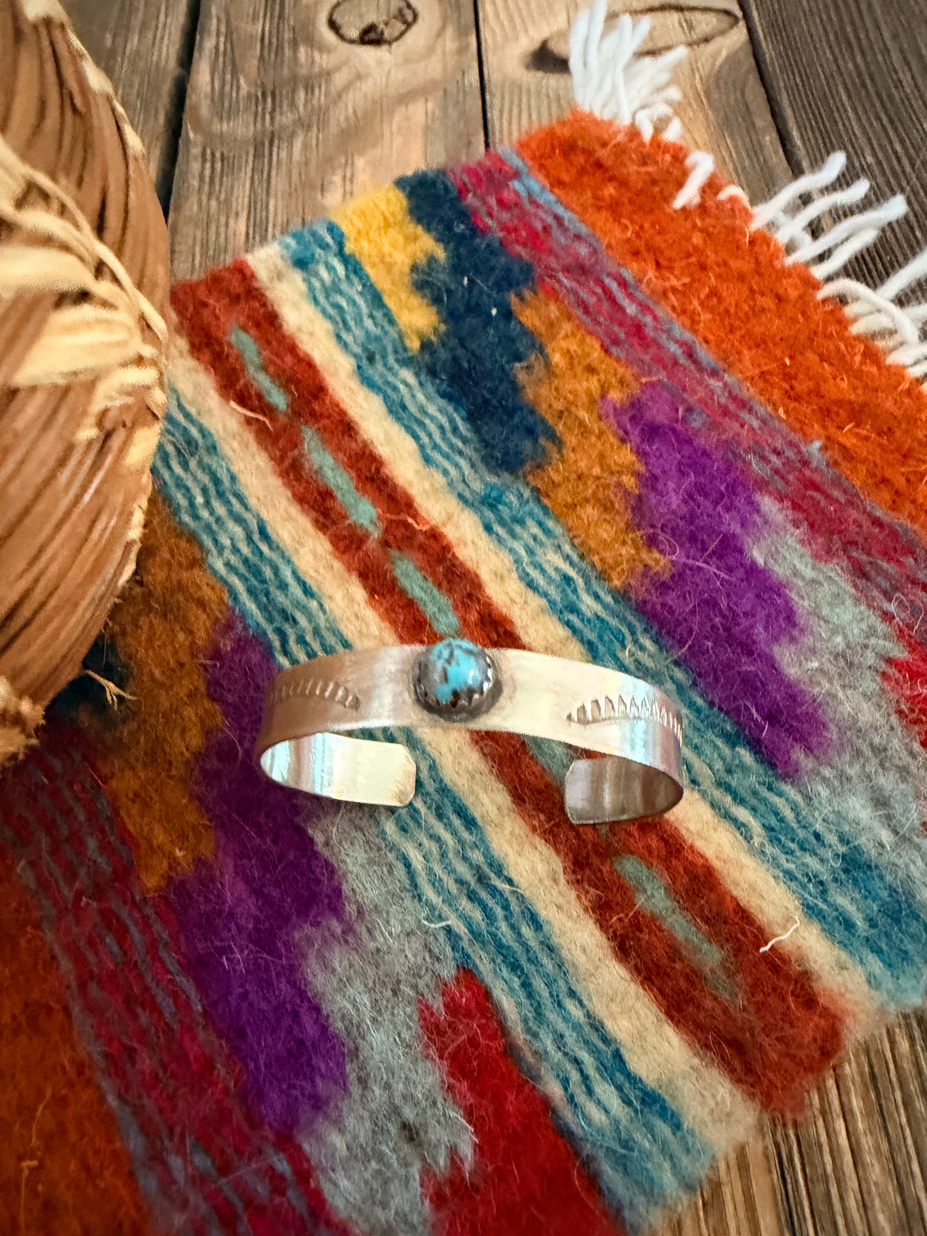 Handcrafted Turquoise & Sterling Silver Baby Cuff Bracelet