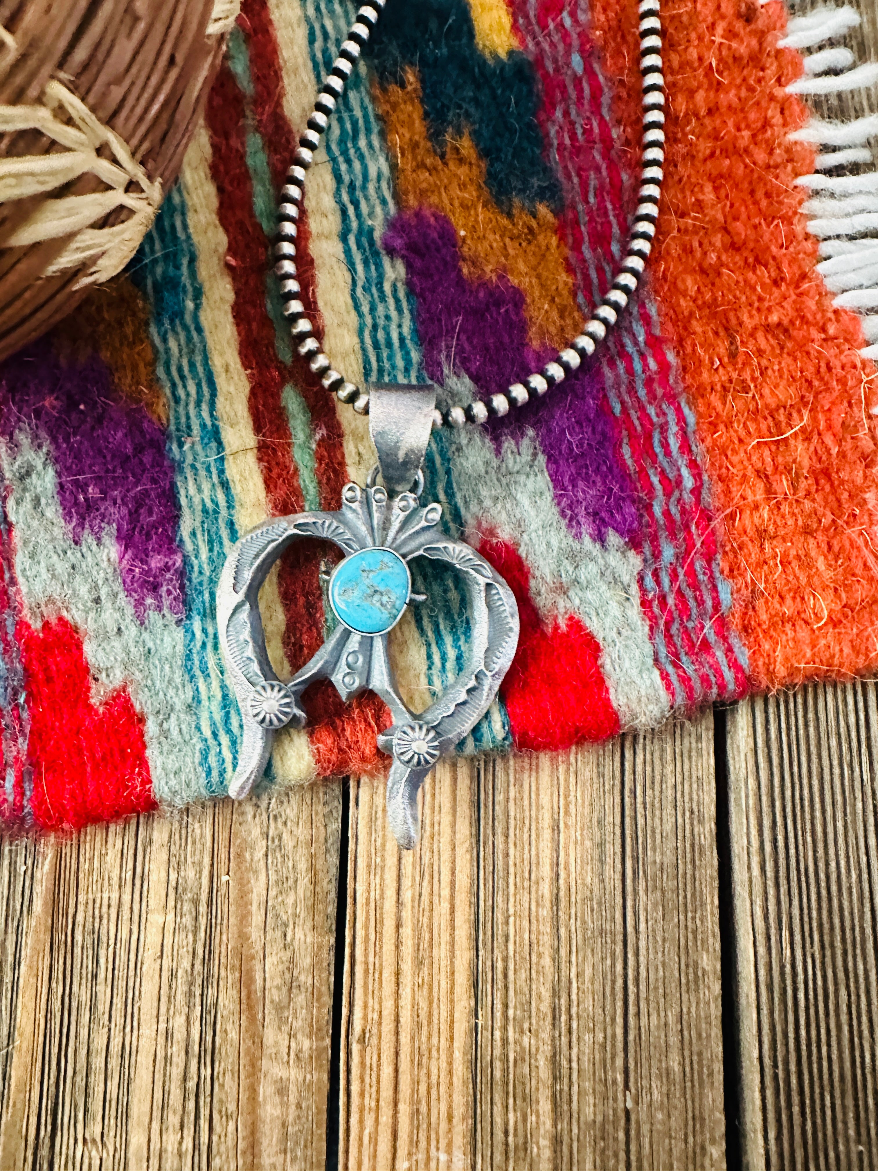 Handcrafted Sterling Silver & Kingman Turquoise Naja Pendant by Kevin Billah