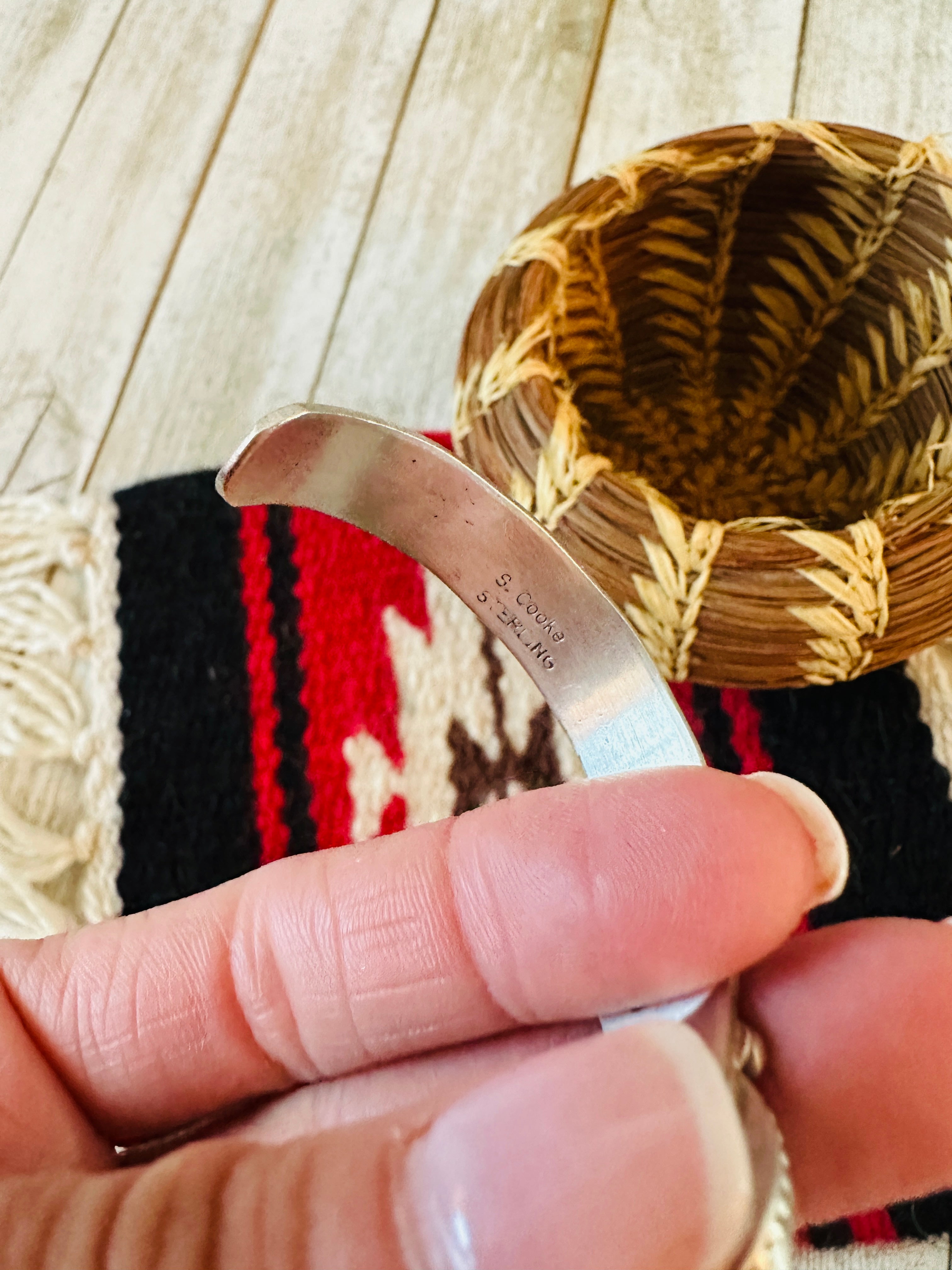 Handcrafted & Hand Stamped Sterling Silver & Turquoise Cuff Bracelet