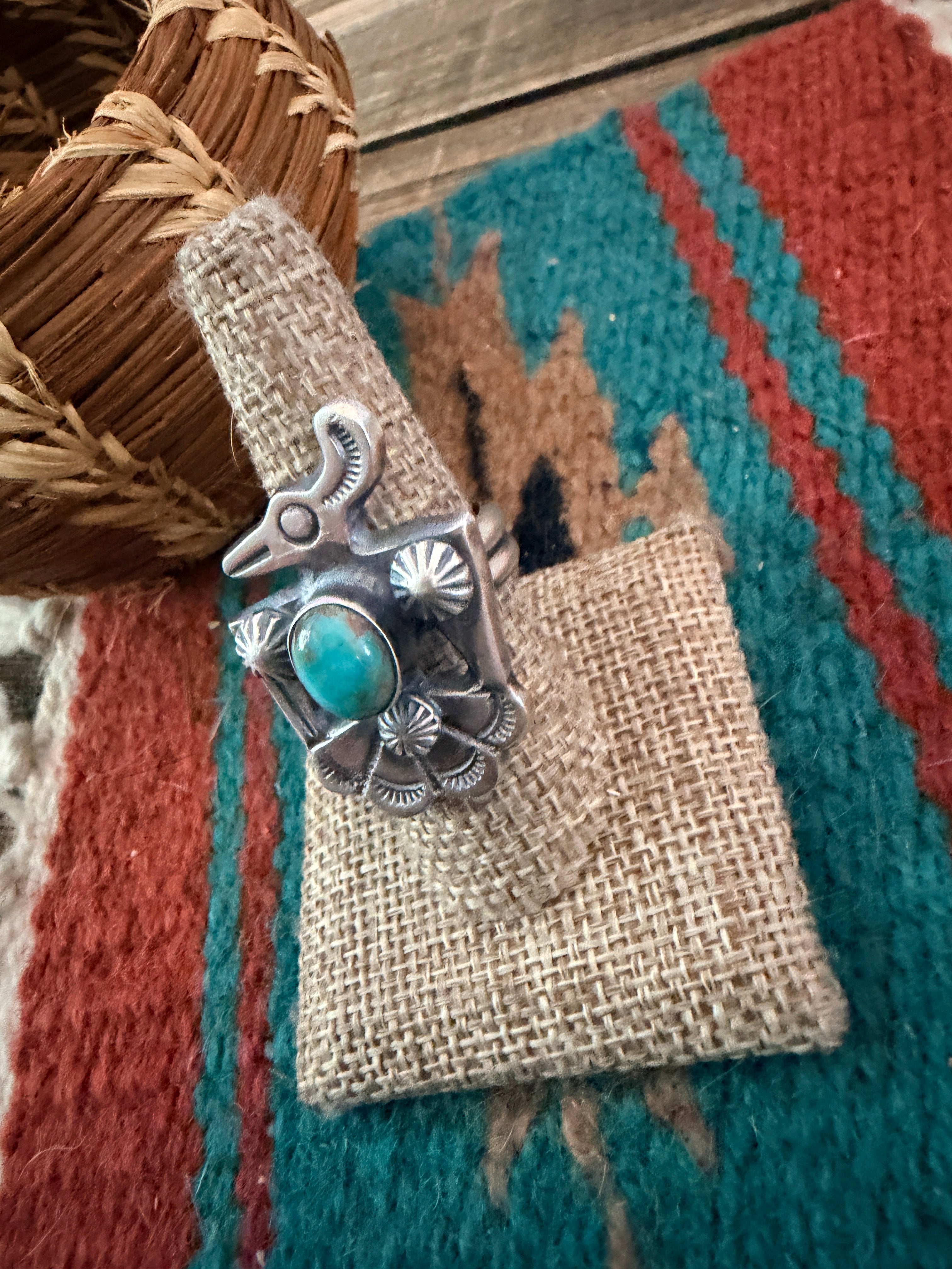 Handcrafted Turquoise and Sterling Silver Thunderbird Ring size 8.5 by Chimney Butte