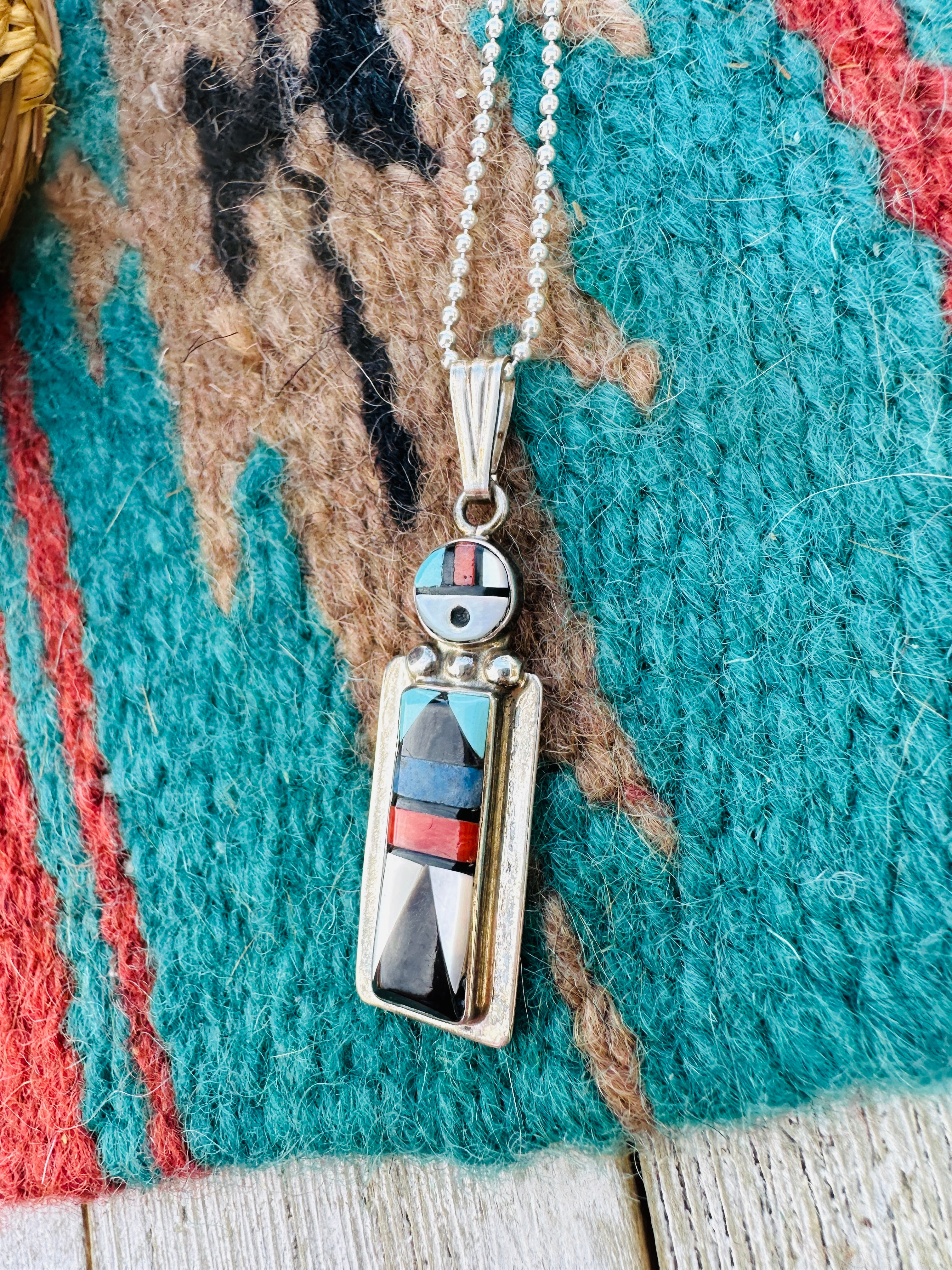 Handcrafted Sterling Silver and Multi Stone Inlay Sun Face Pendant