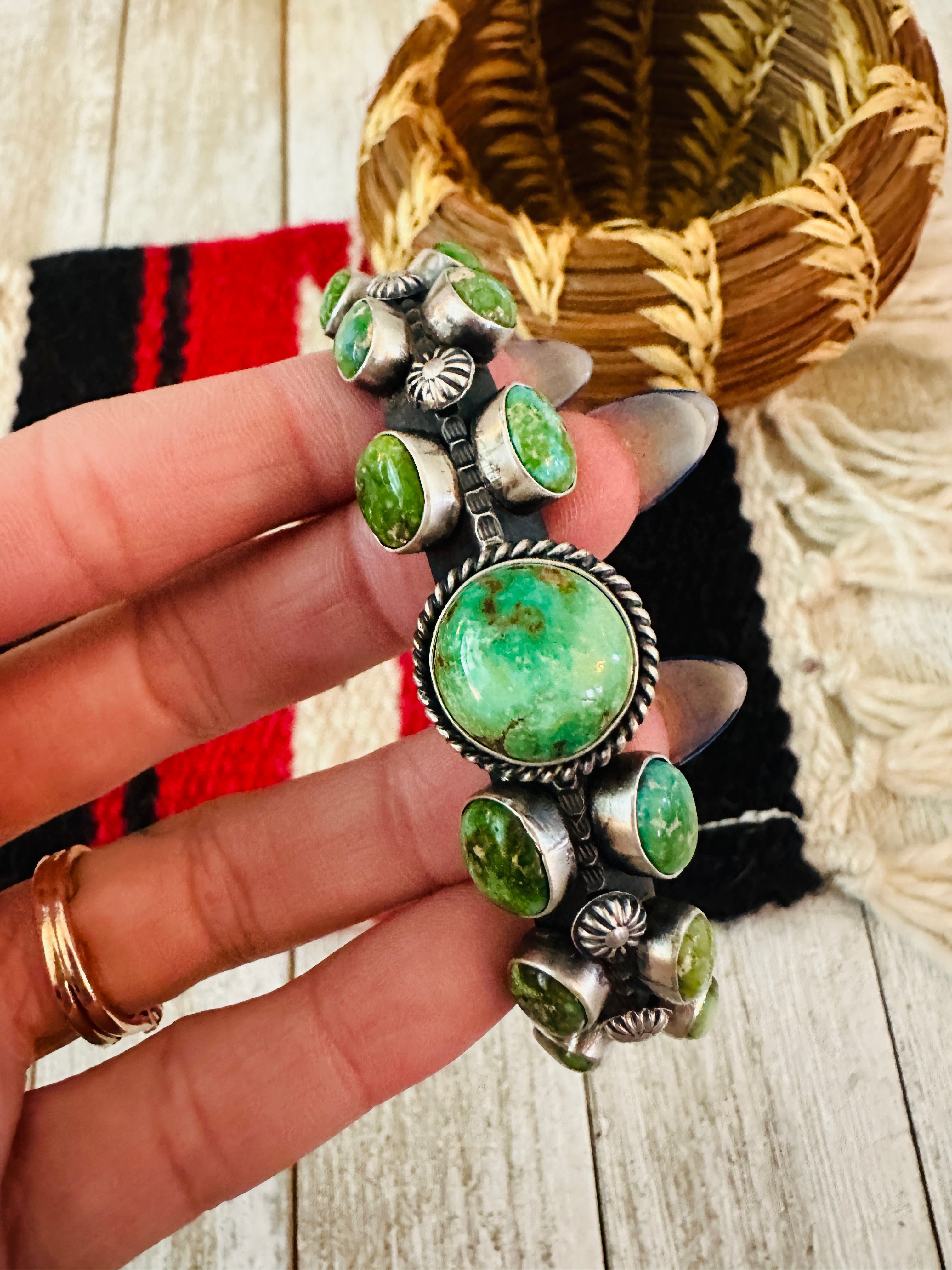 Handcrafted Sonoran Gold Turquoise & Sterling Silver Cuff Bracelet by Kevin Billah