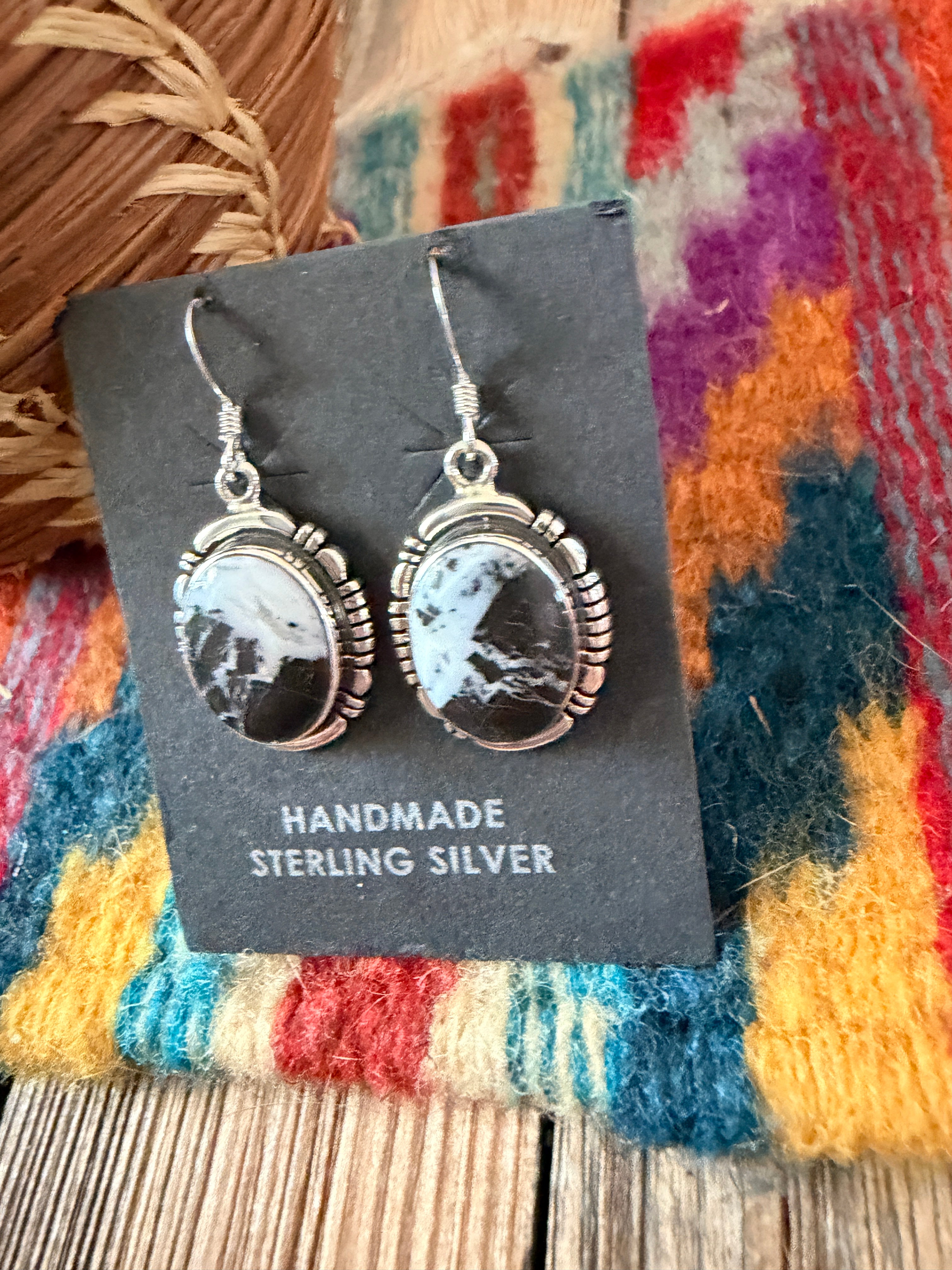 Handcrafted White Buffalo & Sterling Silver Dangle Earrings