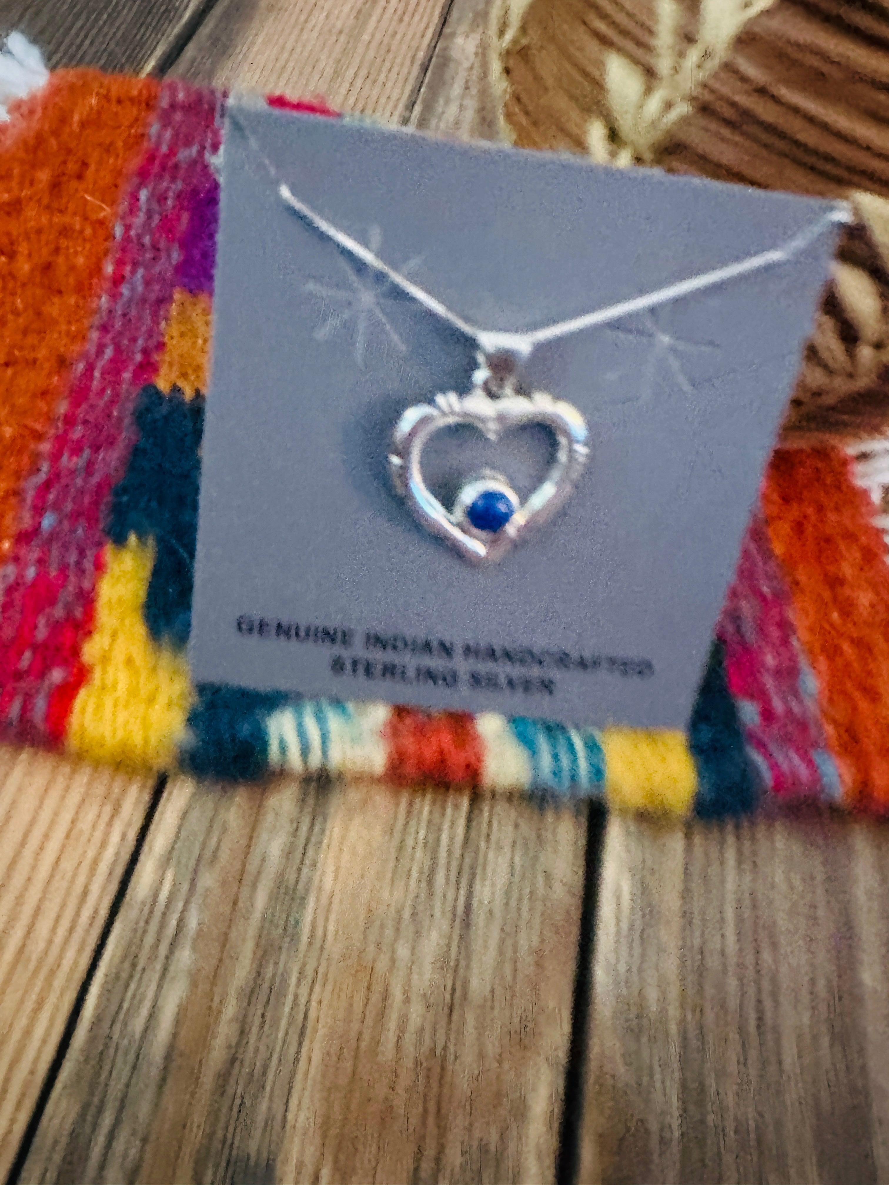 Handcrafted Lapis & Sterling Silver Heart Necklace