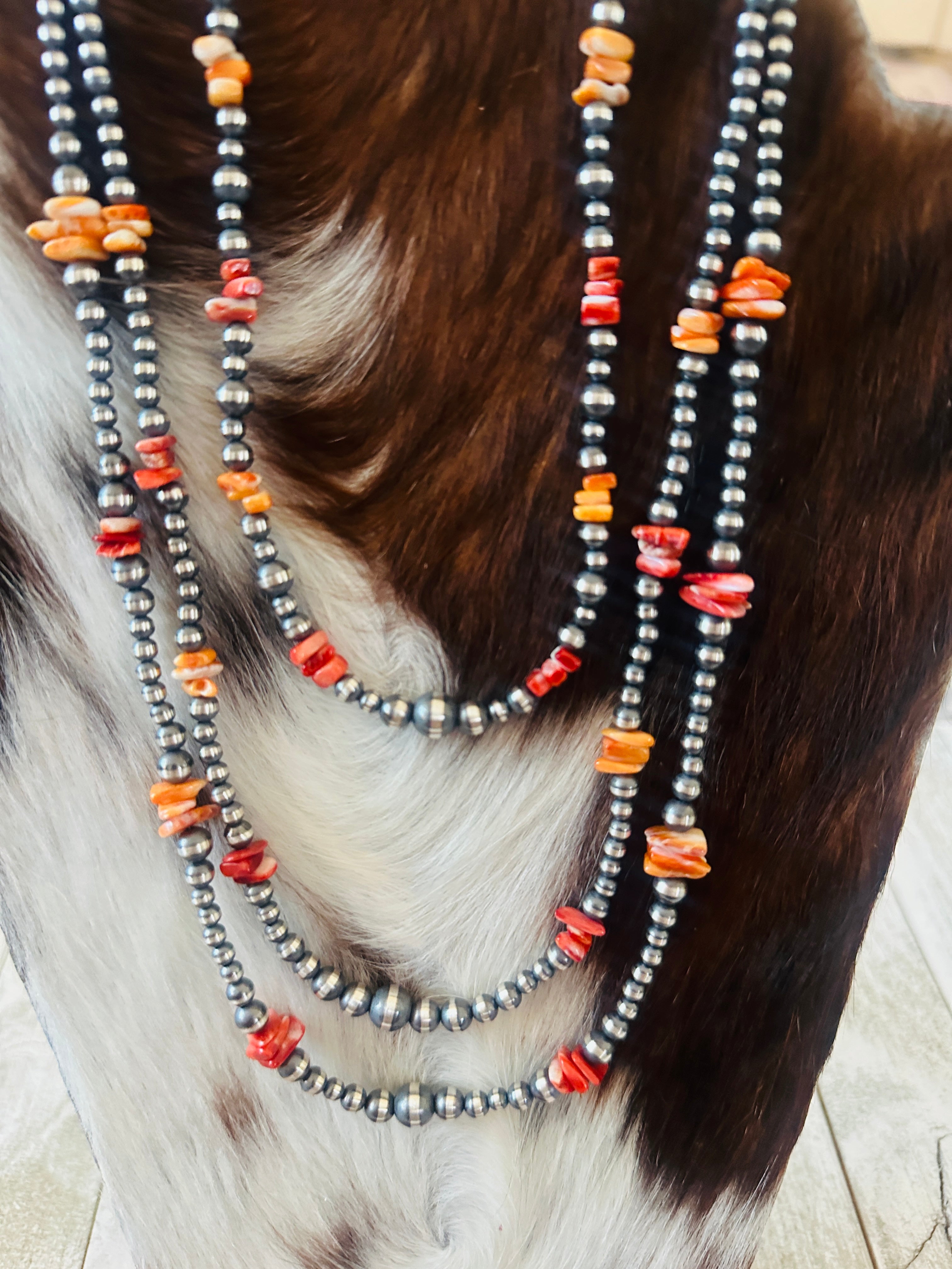 Handcrafted Sterling Silver & Spiny Oyster Beaded Necklace