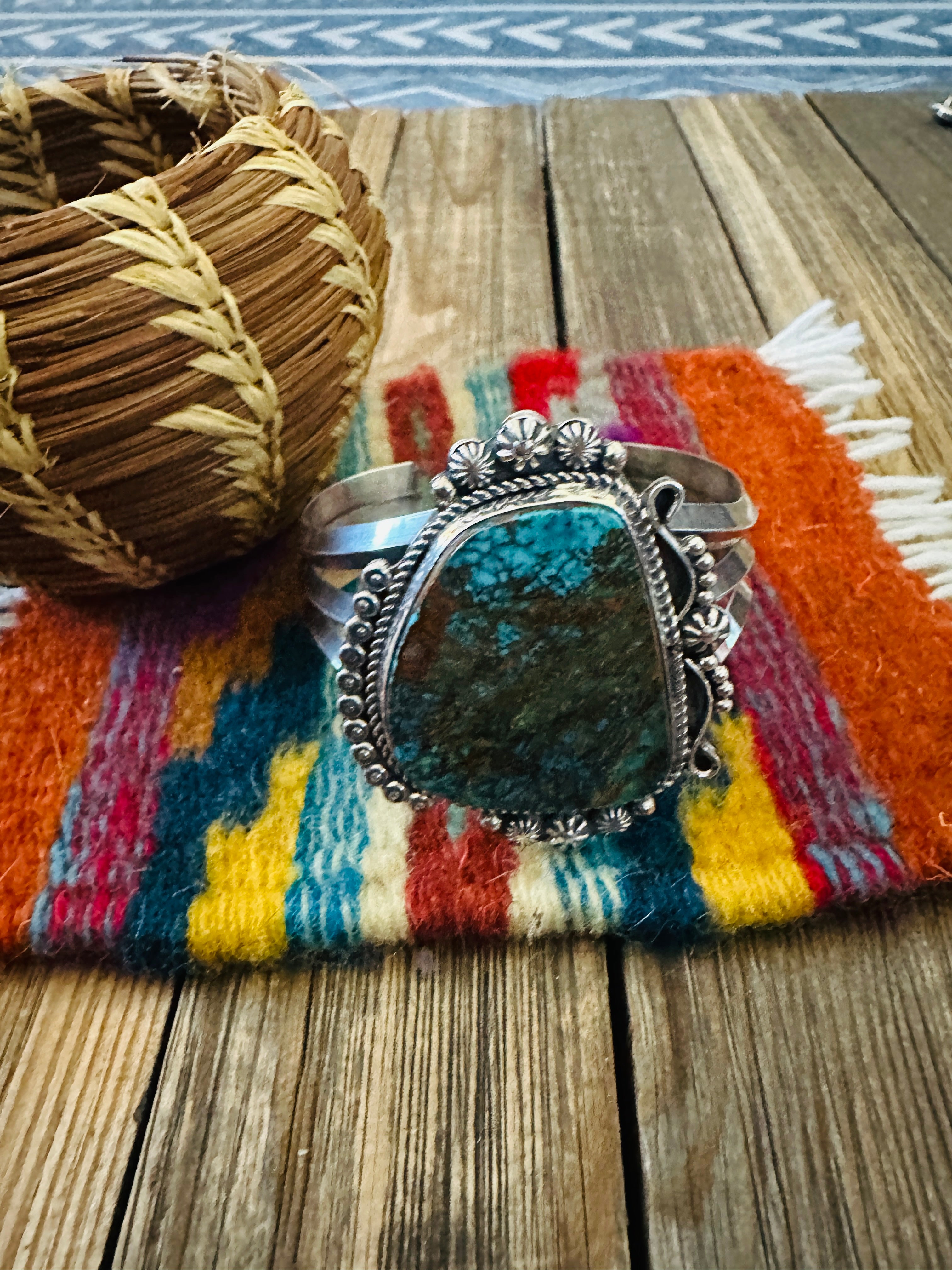 Handcrafted Royston Turquoise & Sterling Silver Cuff Bracelet by Rosella Paxson