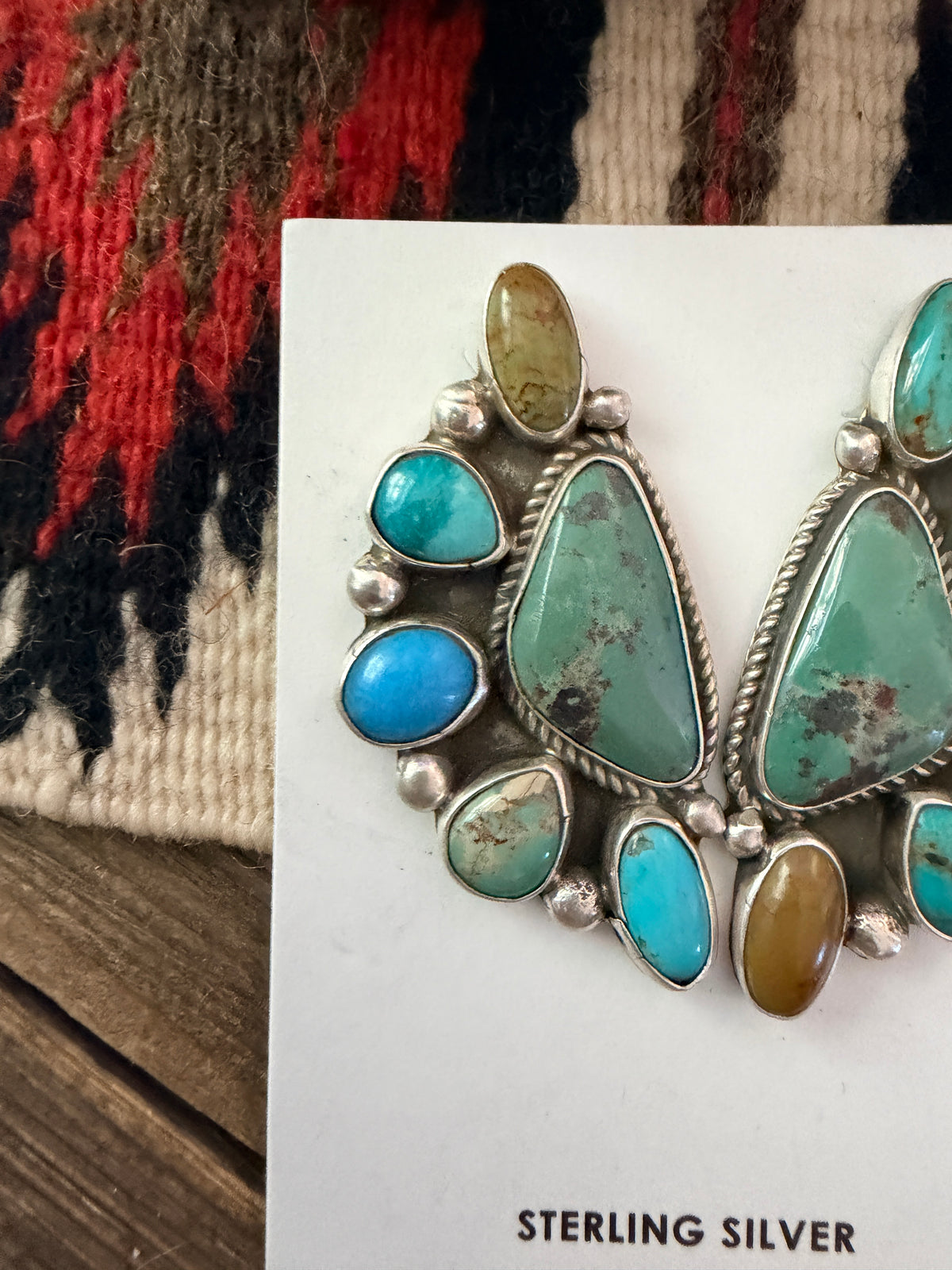 Handcrafted Turquoise & Sterling Silver Cluster Post Earrings by Geraldine James