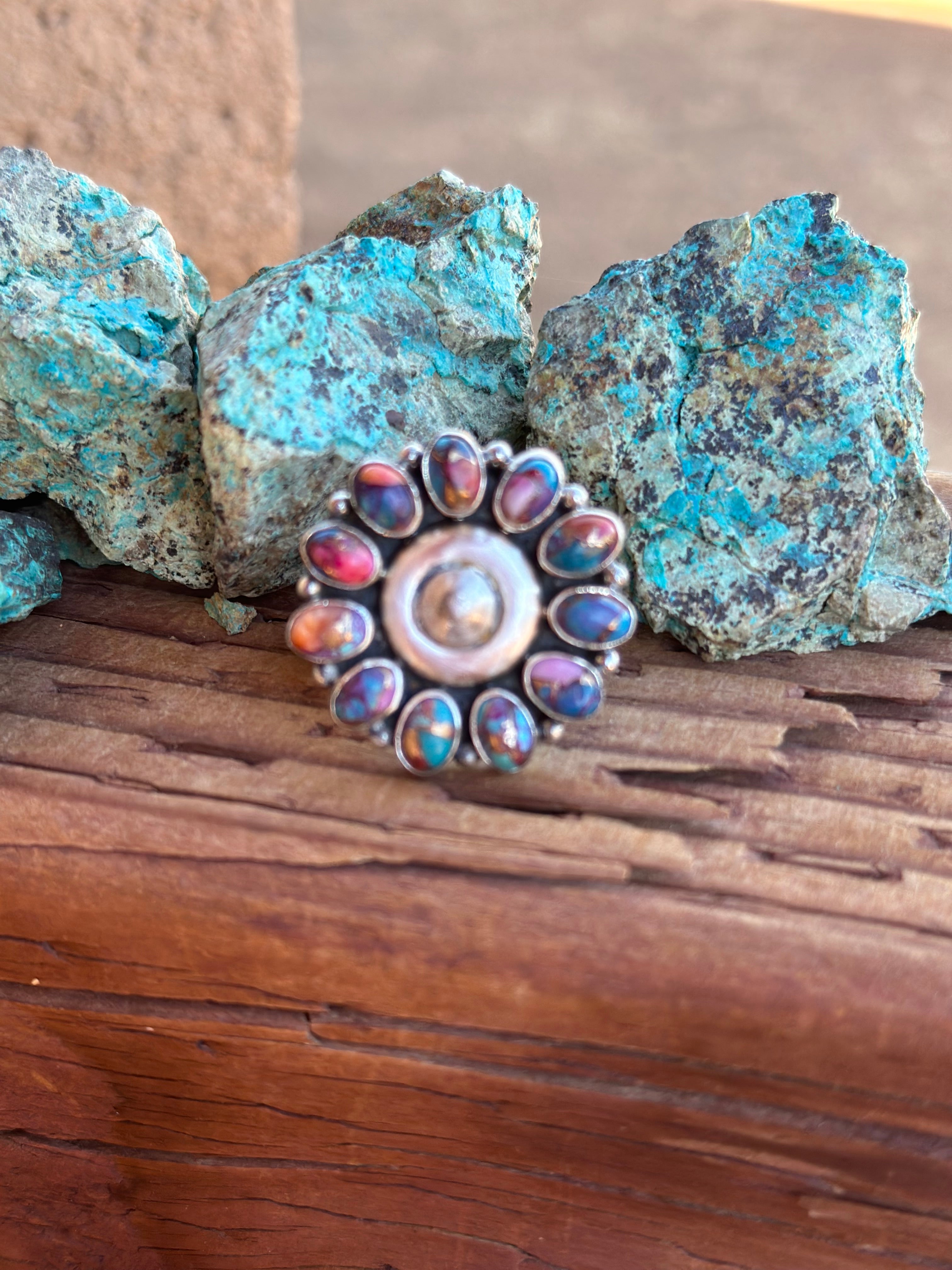 Handmade Pink Dream Mojave And Sterling Silver Round Adjustable Ring