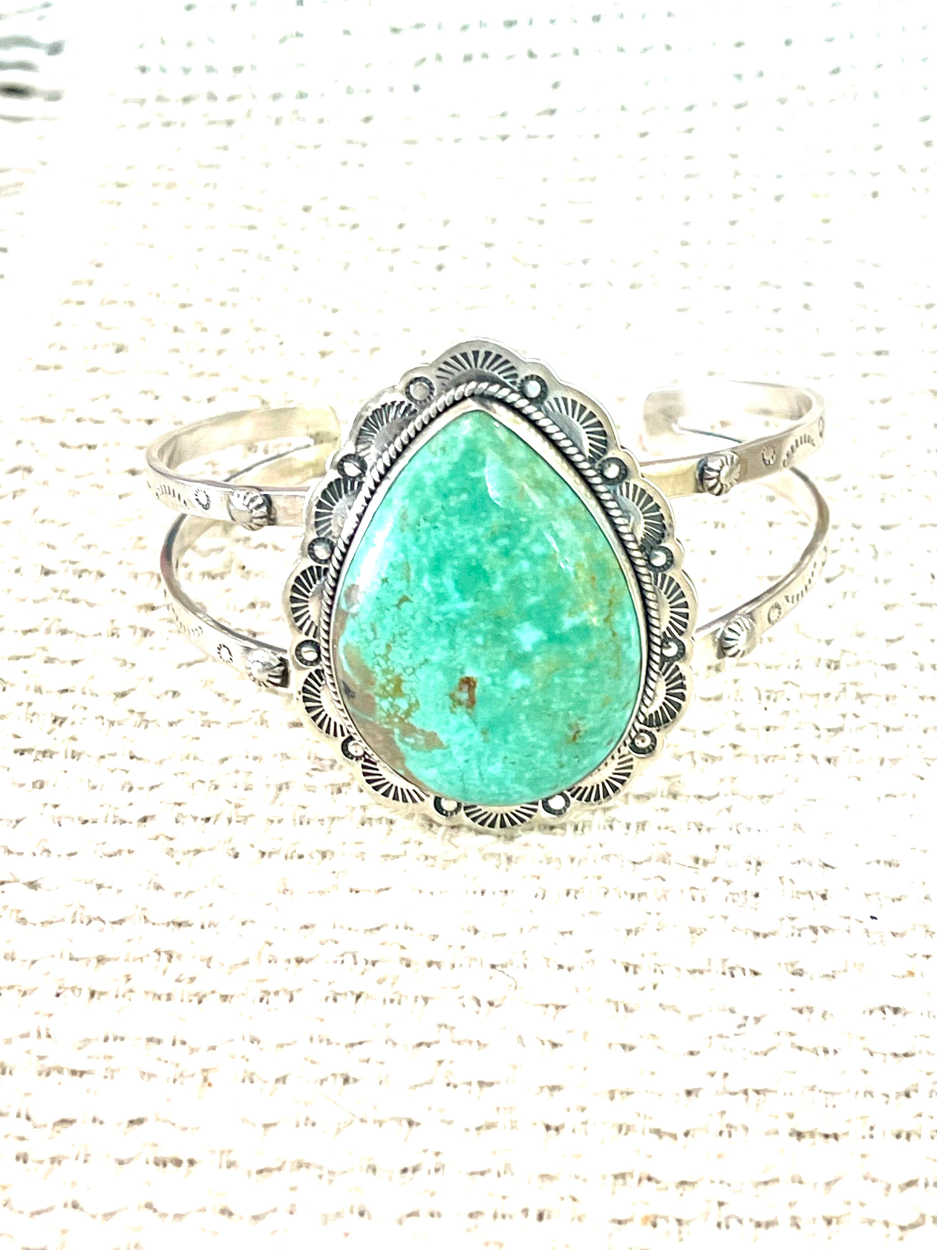 Gorgeous Handmade Sterling Silver & Royston Turquoise Cuff Bracelet