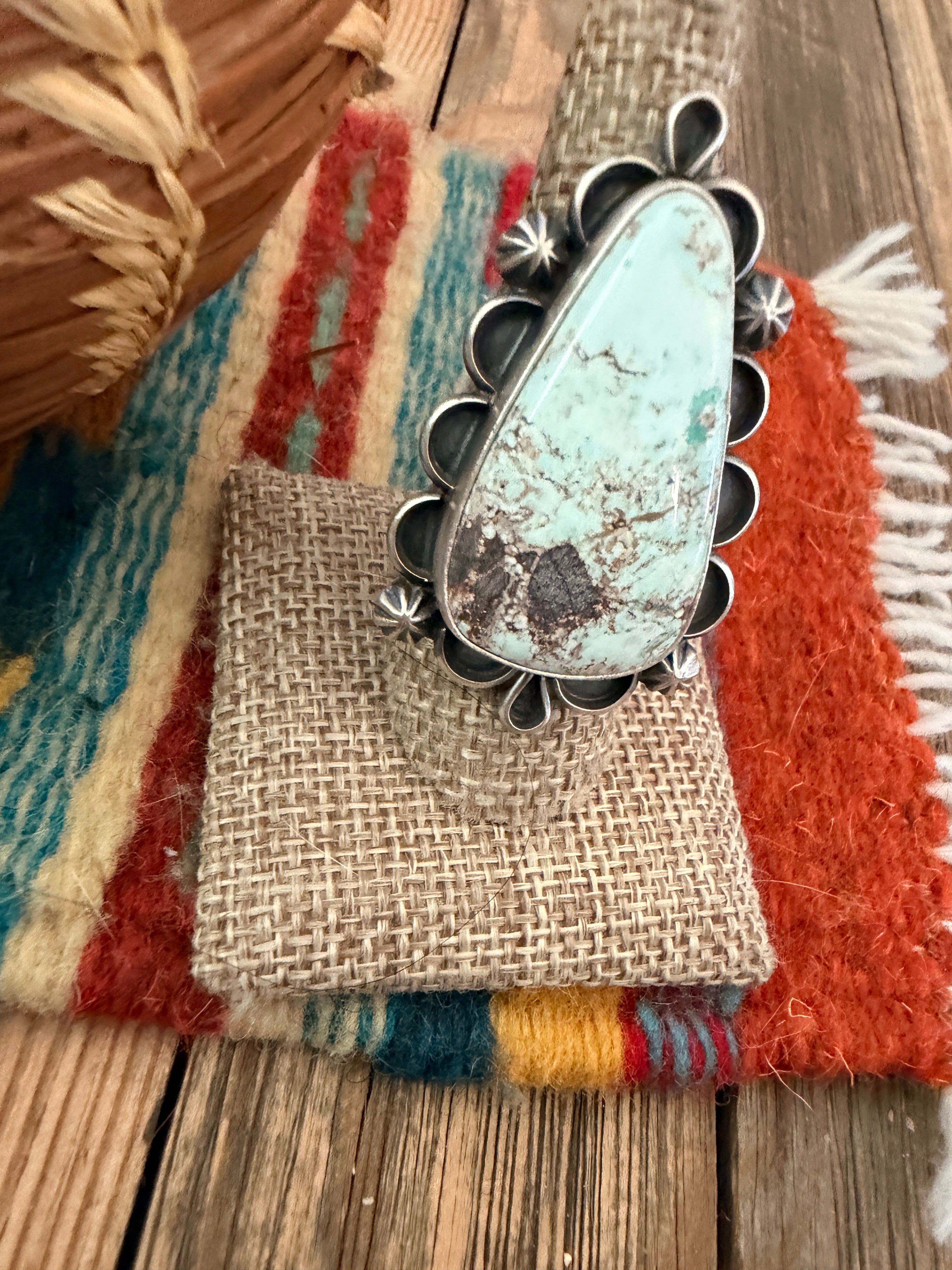 Handcrafted Dry Creek Turquoise & Sterling Silver Ring Size 8.75 by Jameson Garcia
