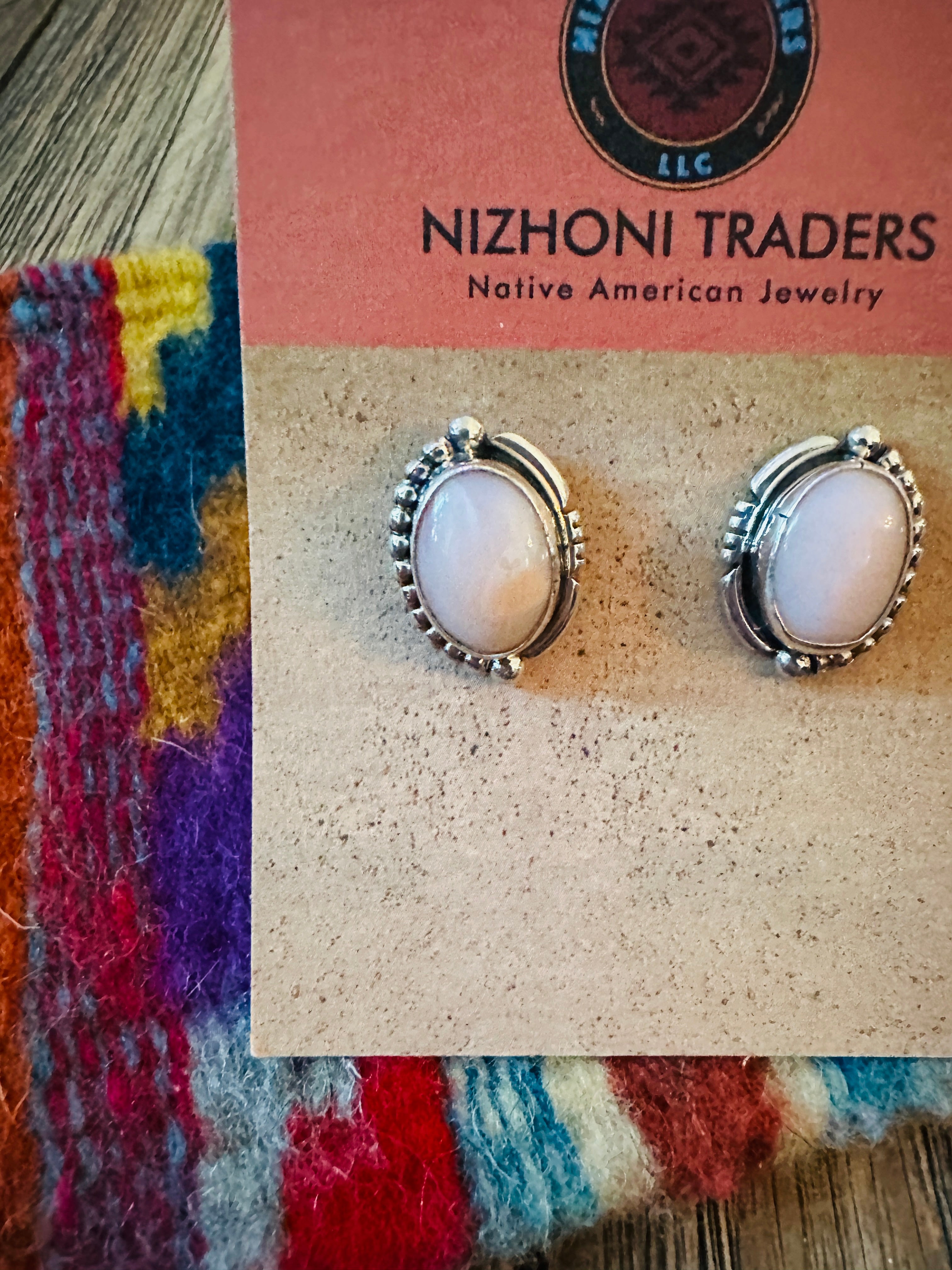 Handcrafted Queen Pink Conch Shell & Sterling Silver Stud Earrings by Wydell Billie