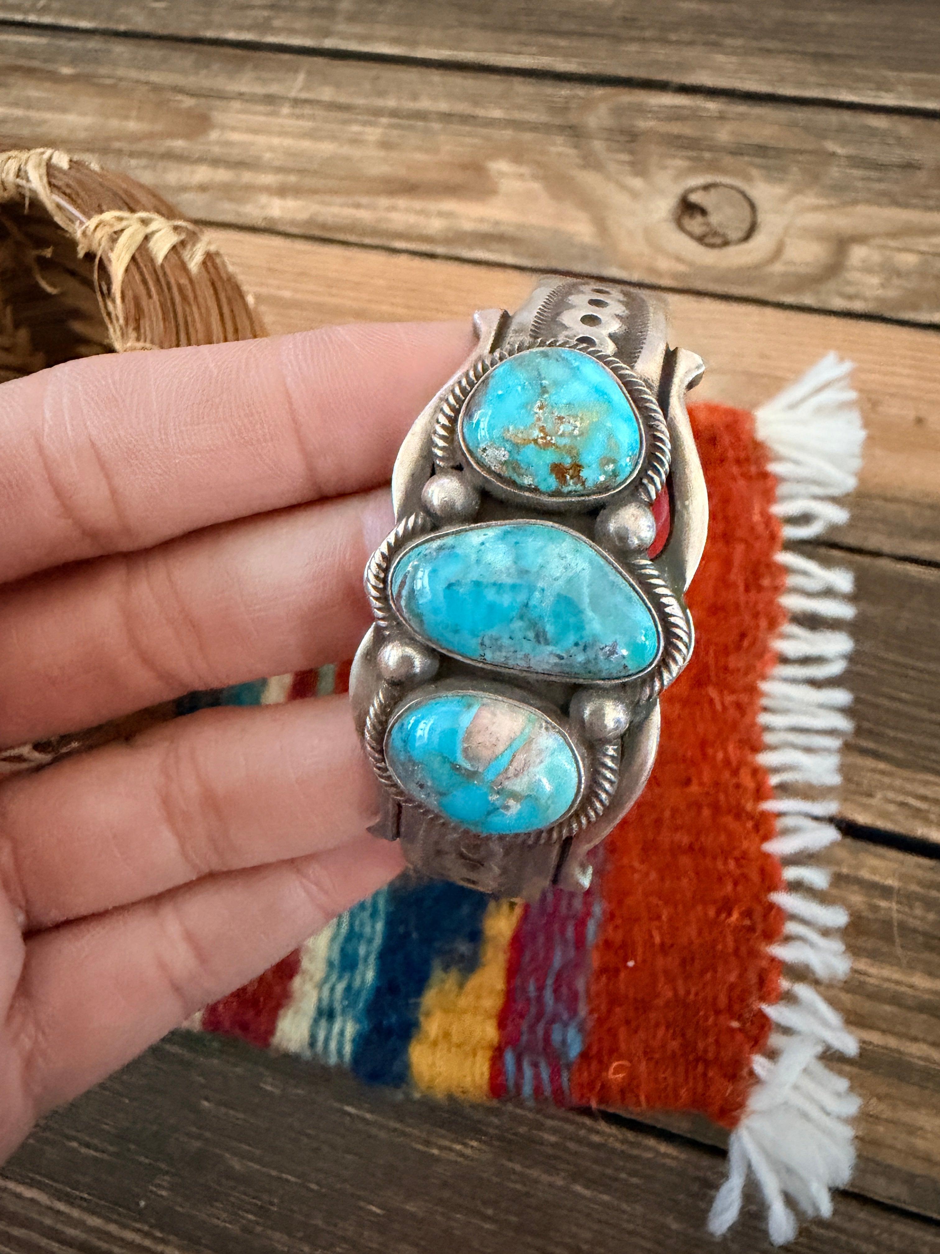 Handcrafted Turquoise & Sterling Silver Cuff Bracelet by Larry Martinez