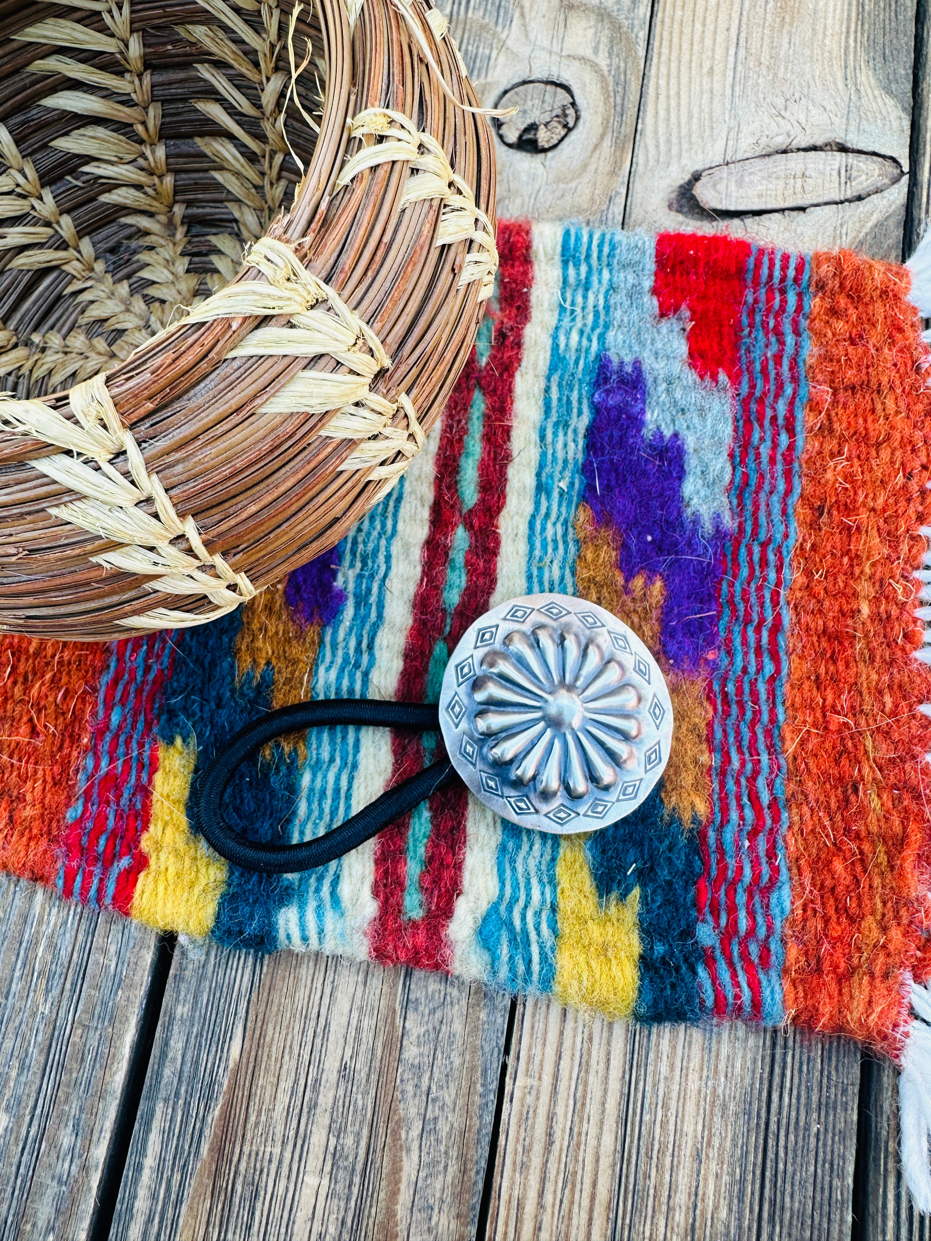 Handcrafted Sterling Silver Concho Hair Tieo