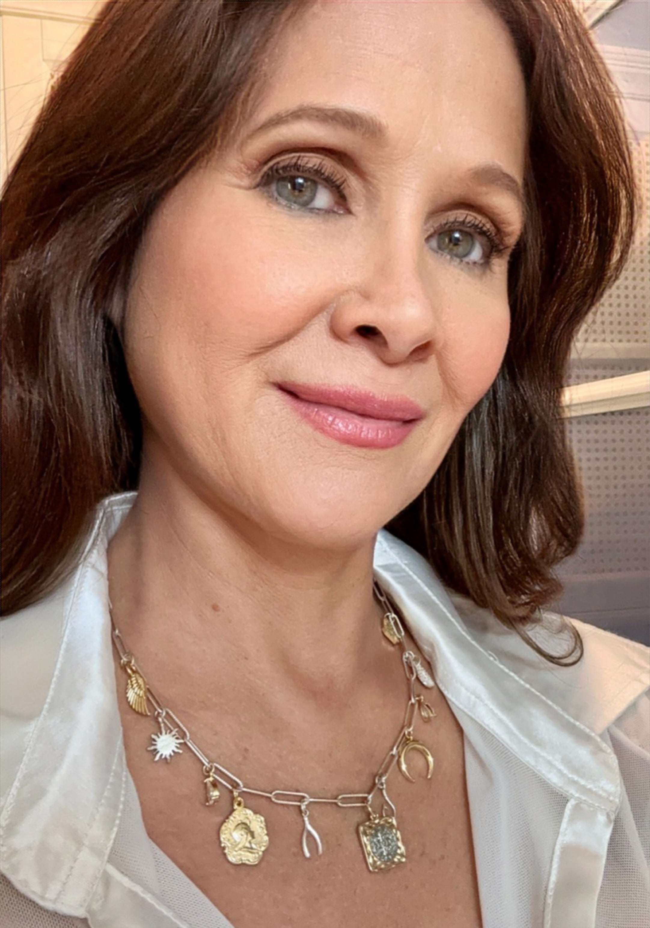 Signs and Symbols Mixed Metals Sterling Silver Charm Necklace