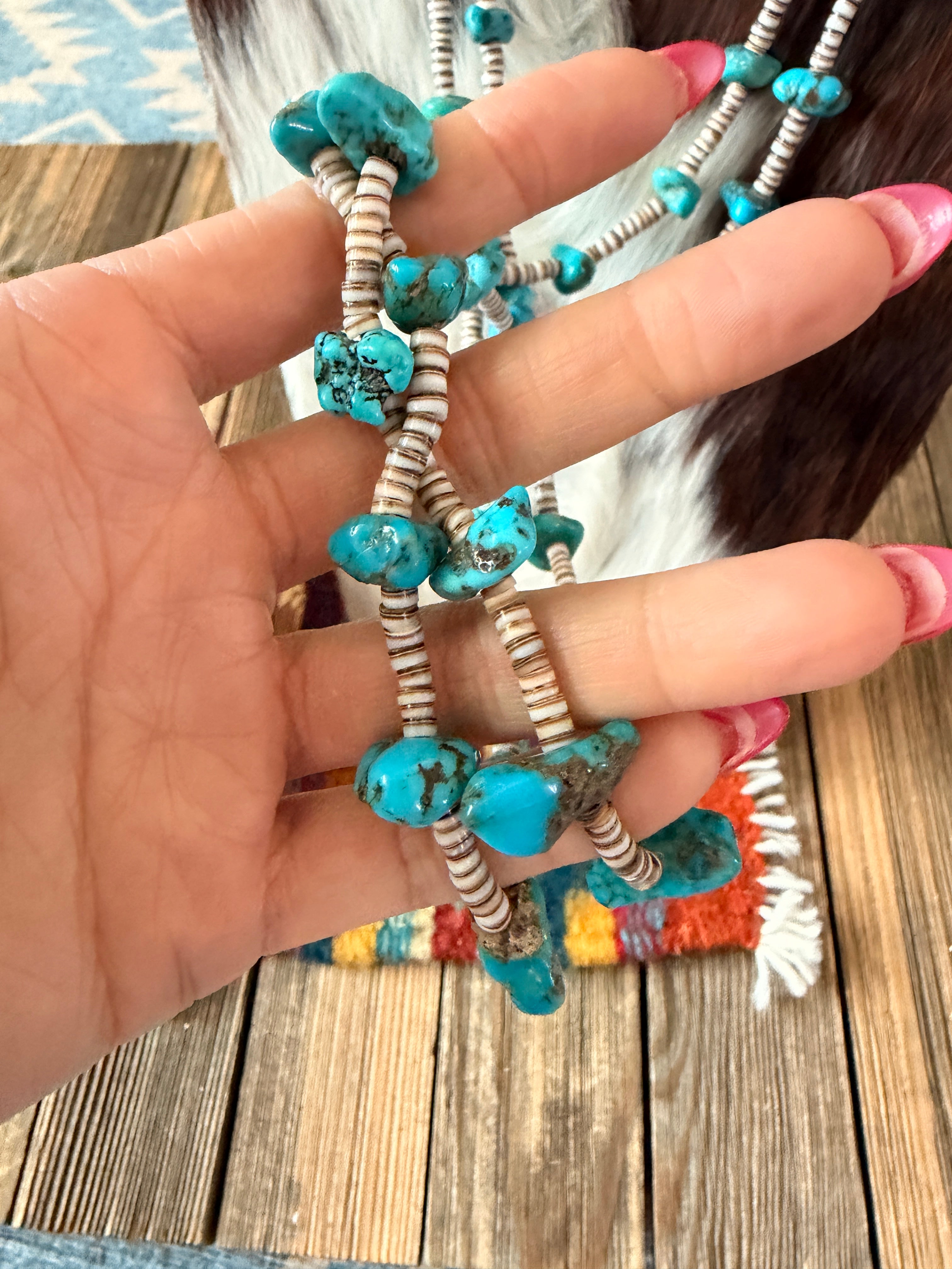 Old Pawn Handcrafted Turquoise & Heishi Beaded 30” Necklace