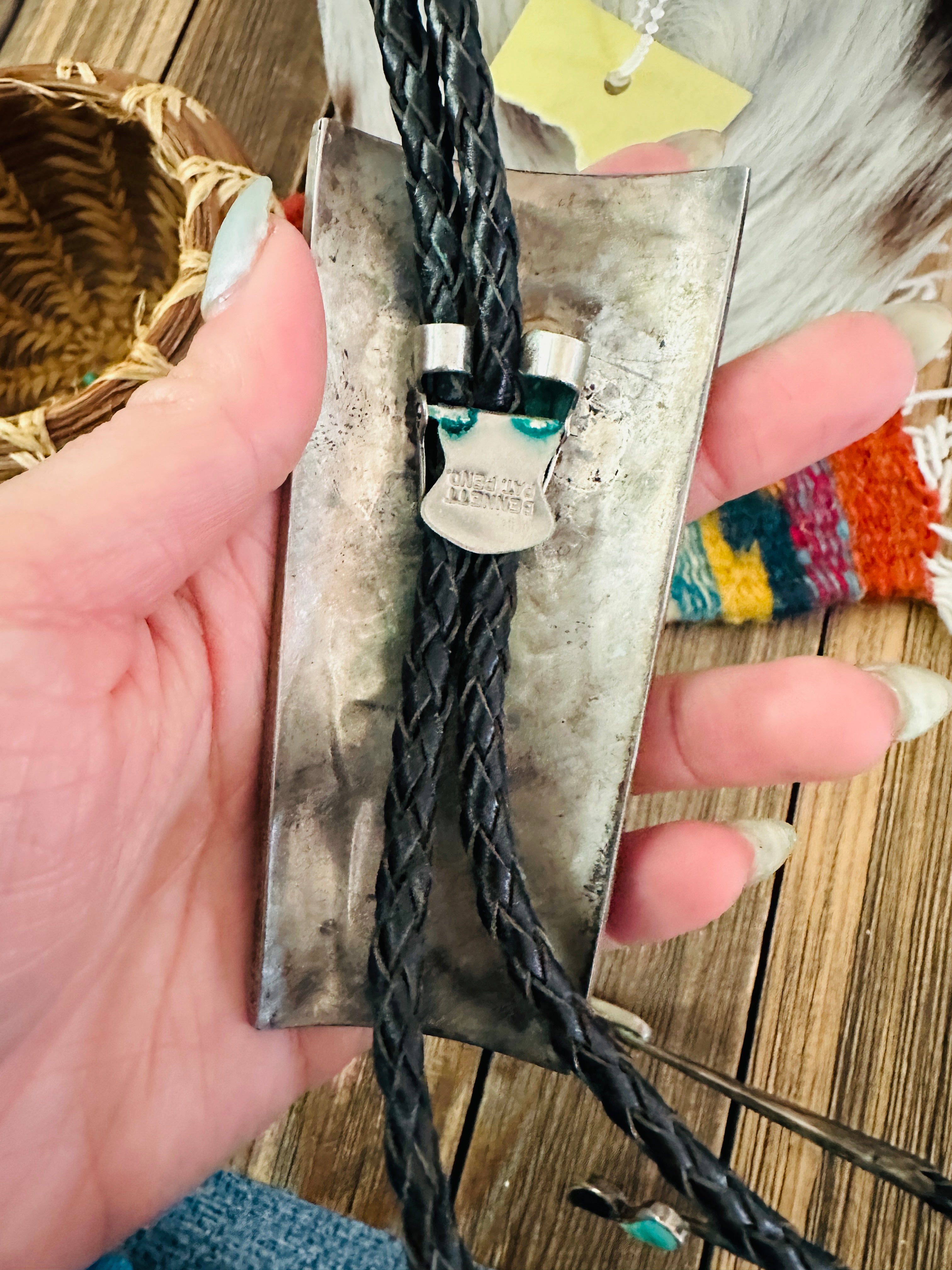 Handcrafted Vintage Old Pawn Sterling Silver & Multi Stone Inlay Bolo Tie