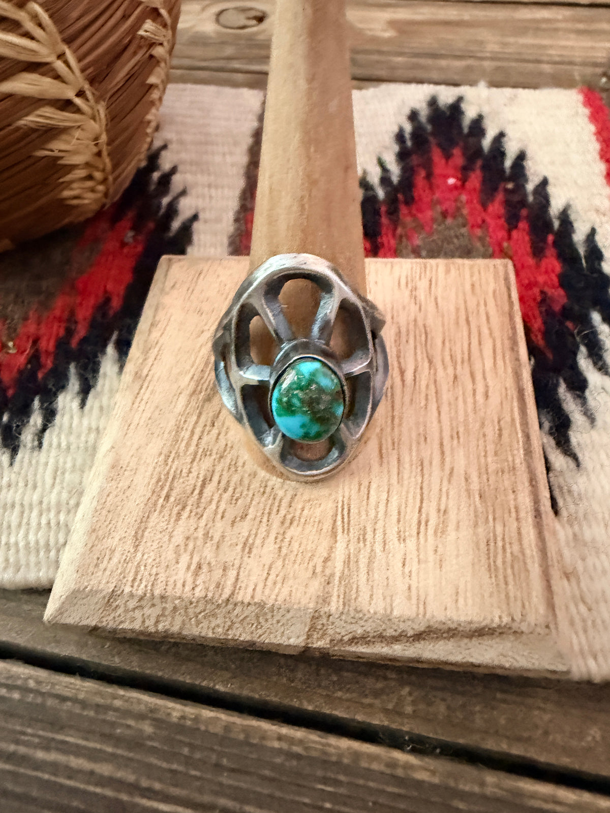 Handcrafted Sonoran Mountain Turquoise and Sterling Silver Ring size 12 by Chimney Butte