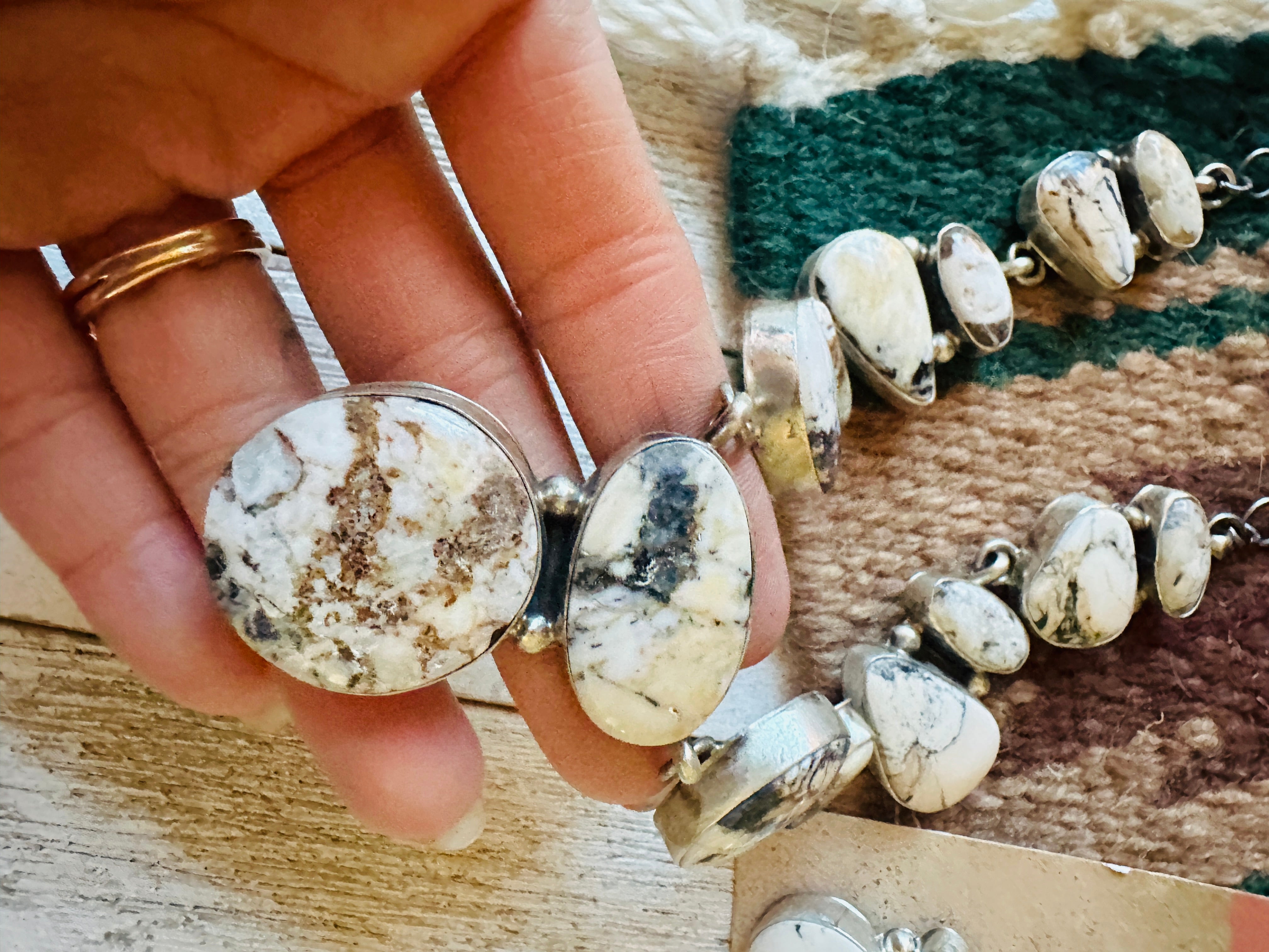 Handcrafted Sterling Silver & White Buffalo Necklace Set by Ella Peter