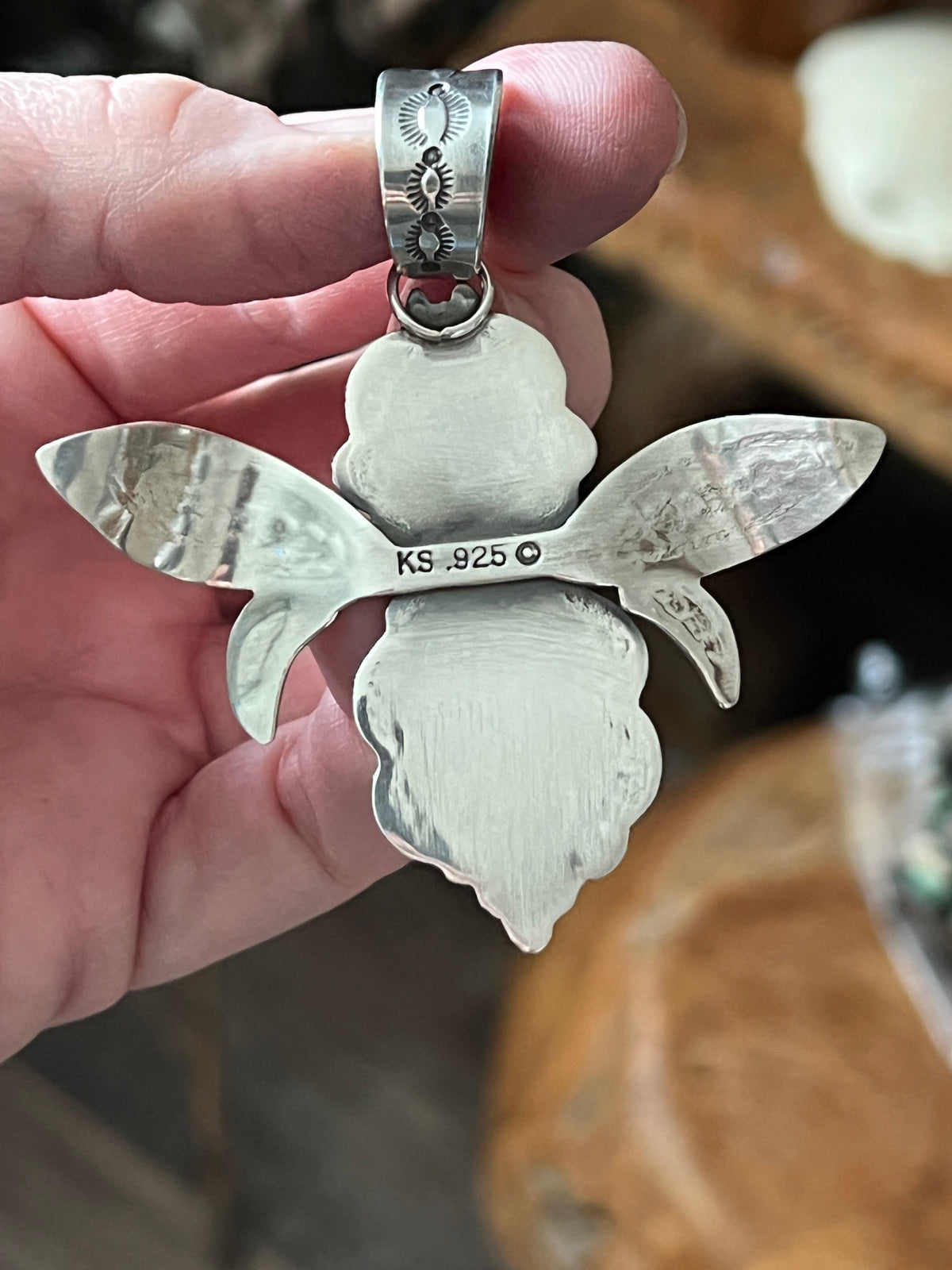 Sterling Silver and Turquoise Winged Bug Pendant by Kimari Somers