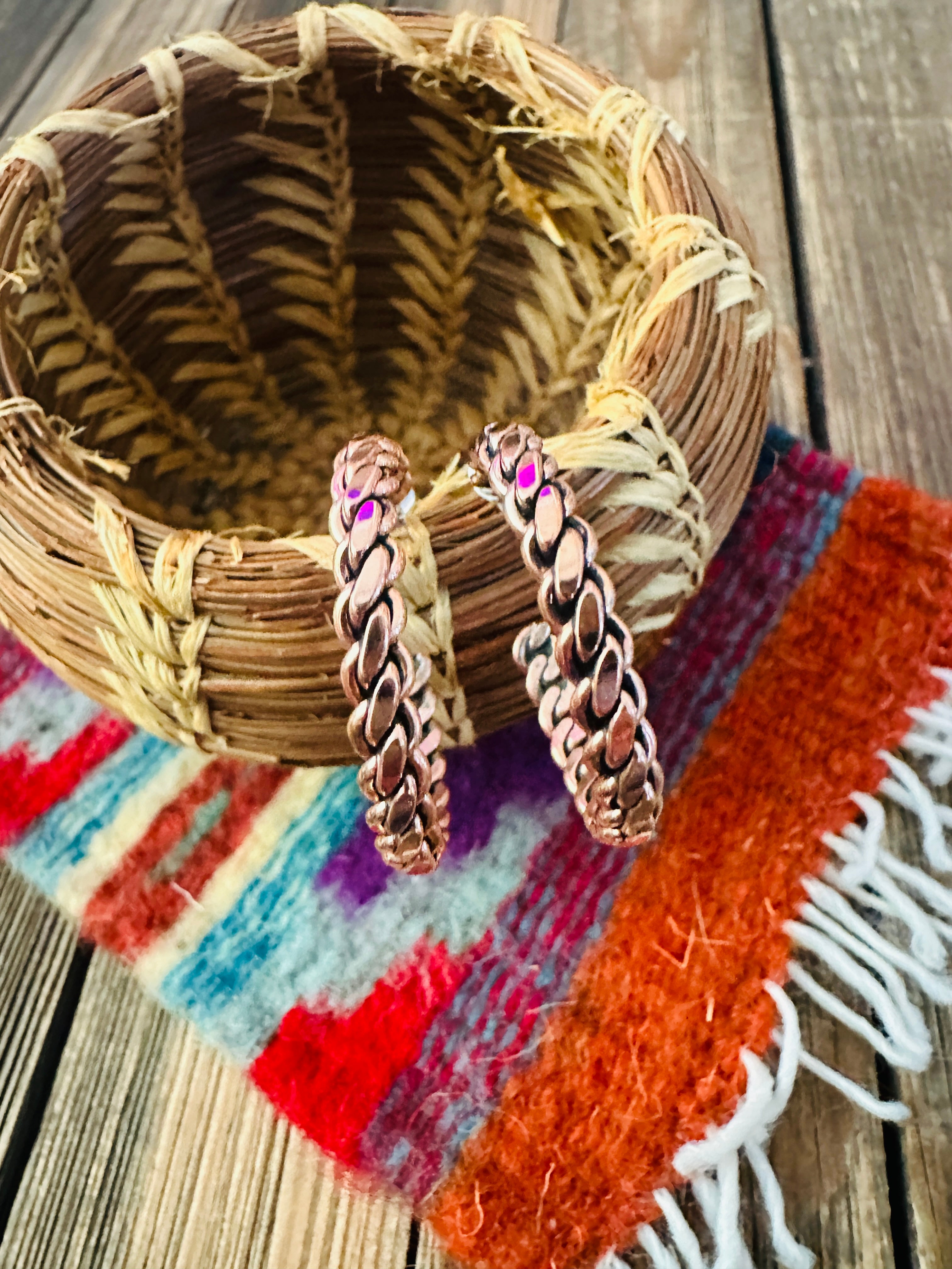 Handcrafted Twisted Copper Hoop Earrings