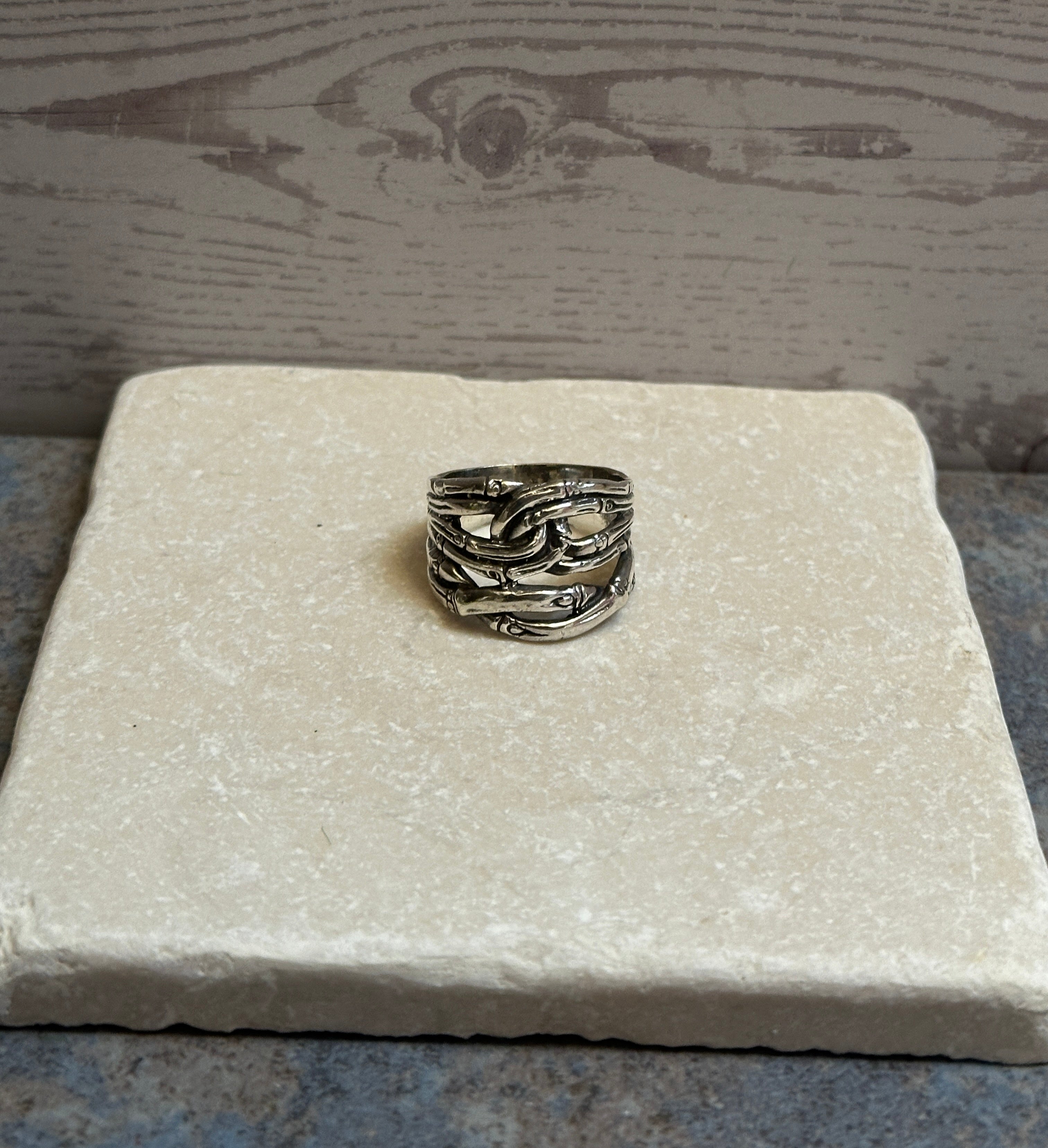 Sterling Silver Bamboo Woven Wide Band Ring