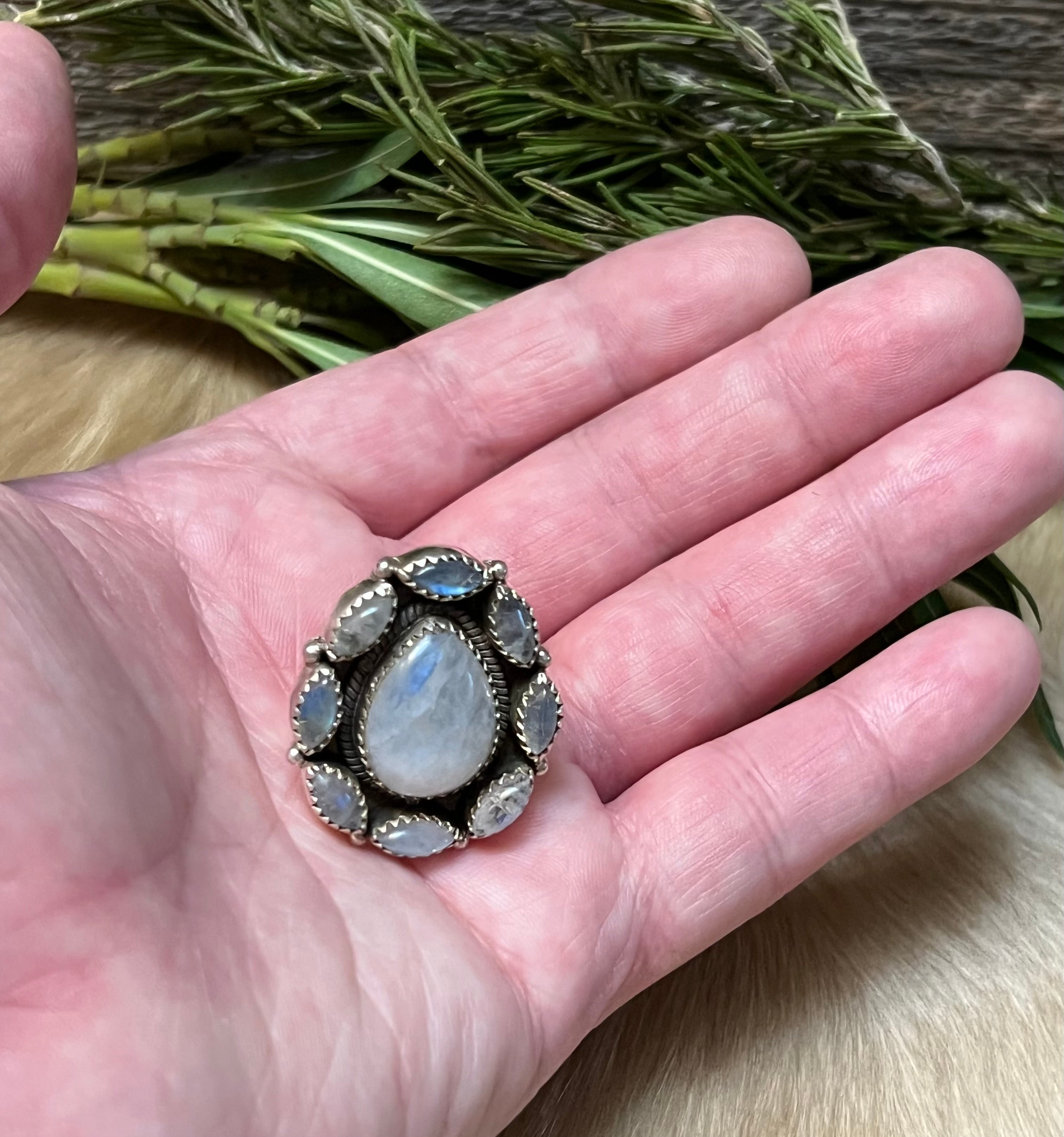 Handmade Moonstone Sterling Silver Tear Drop Adjustable Ring