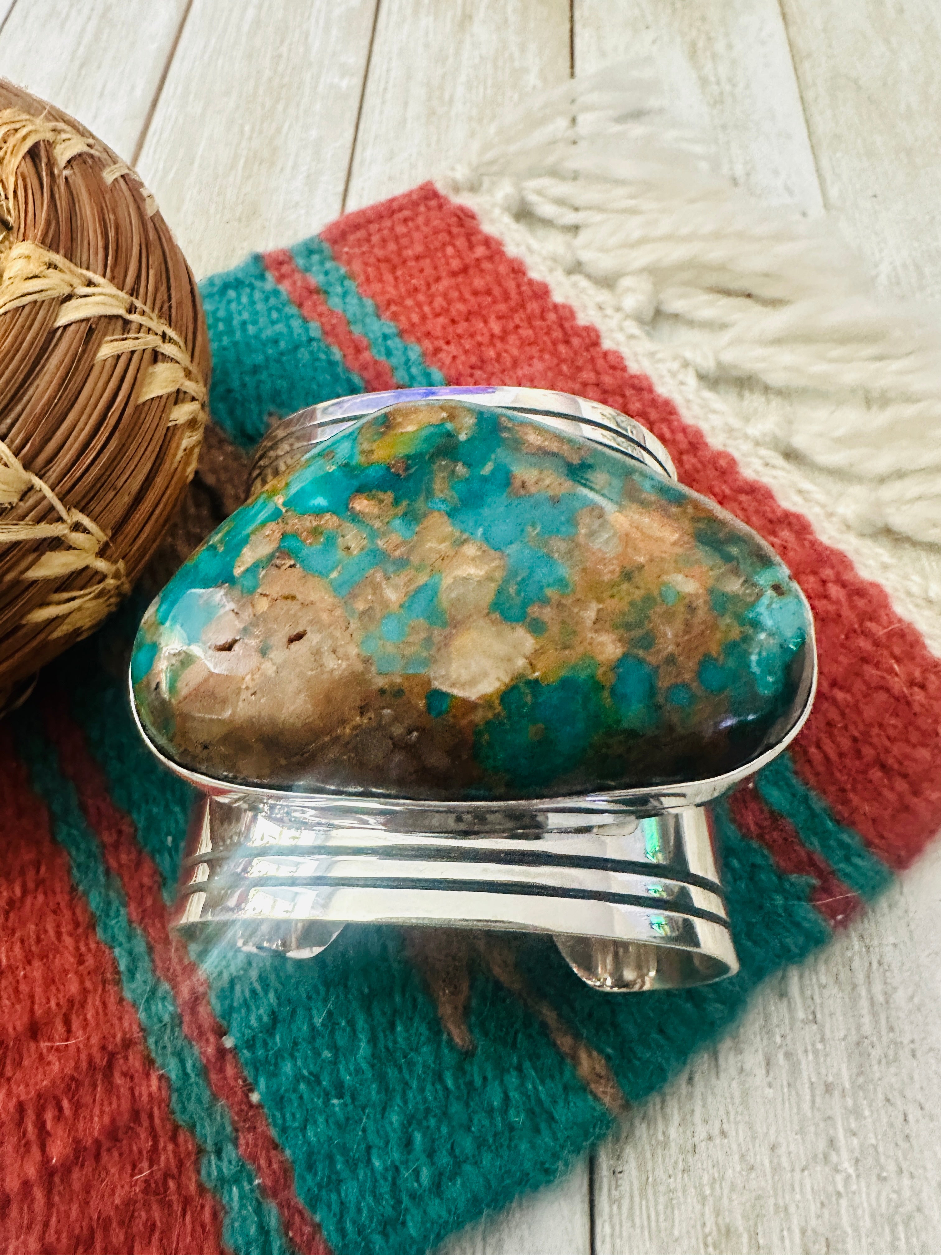 Handcrafted Sterling Silver & Pilot Mountain Turquoise Cuff Bracelet by Ed Smith