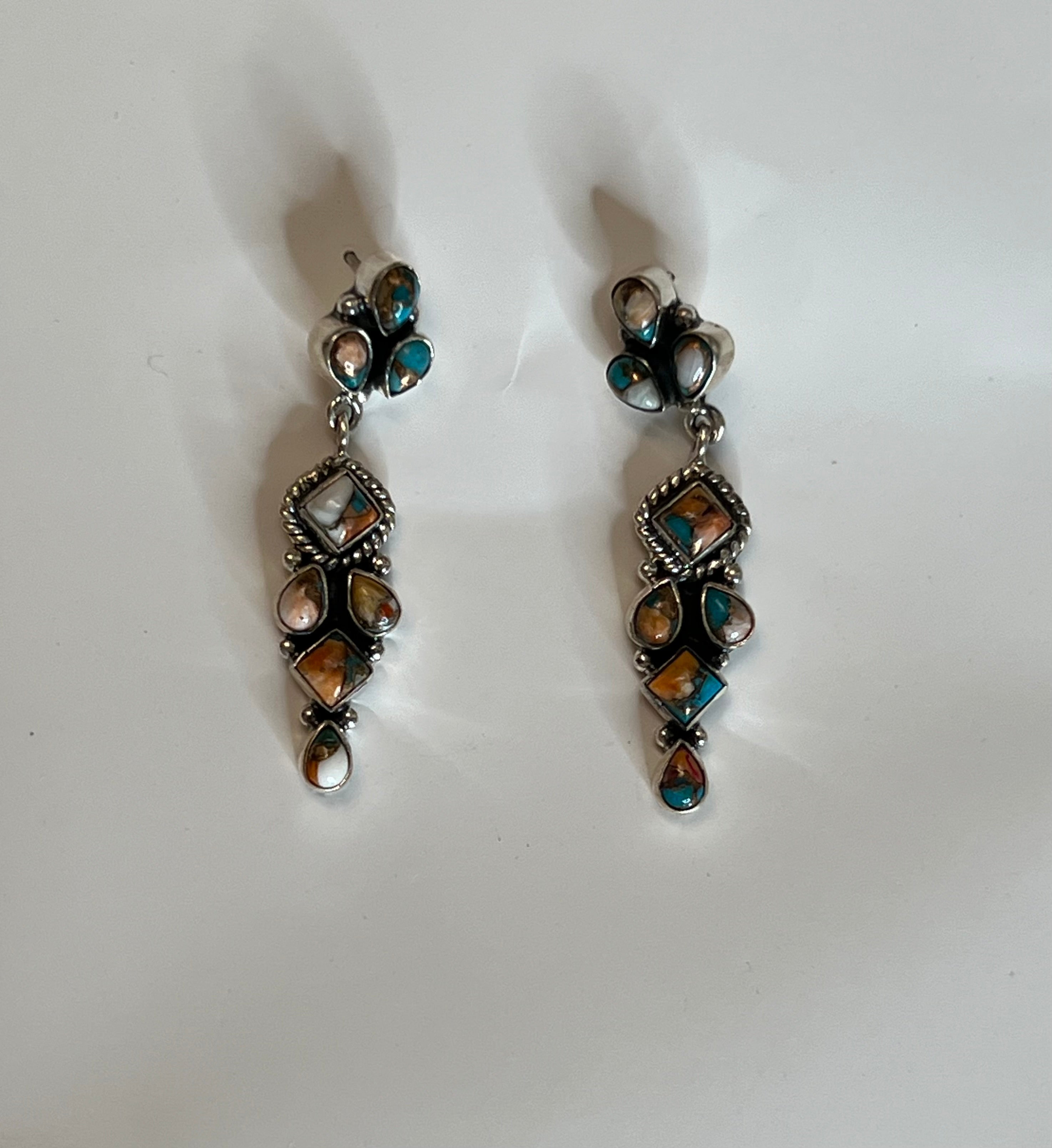 Handmade Spice- Spiny Oyster Turquoise Dangle Sterling Silver Earrings