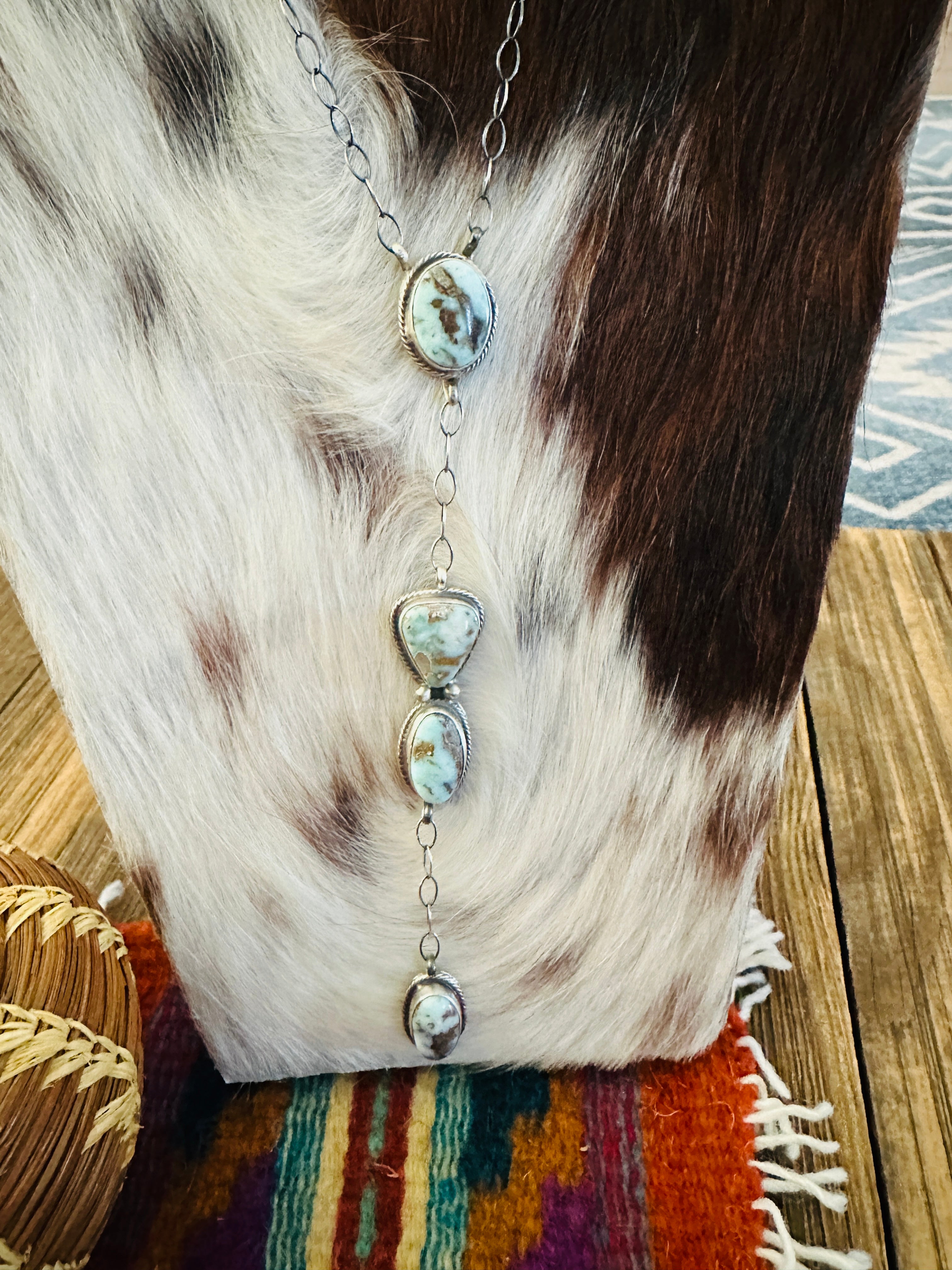 Handcrafted Dry Creek Turquoise & Sterling Silver Lariat Necklace