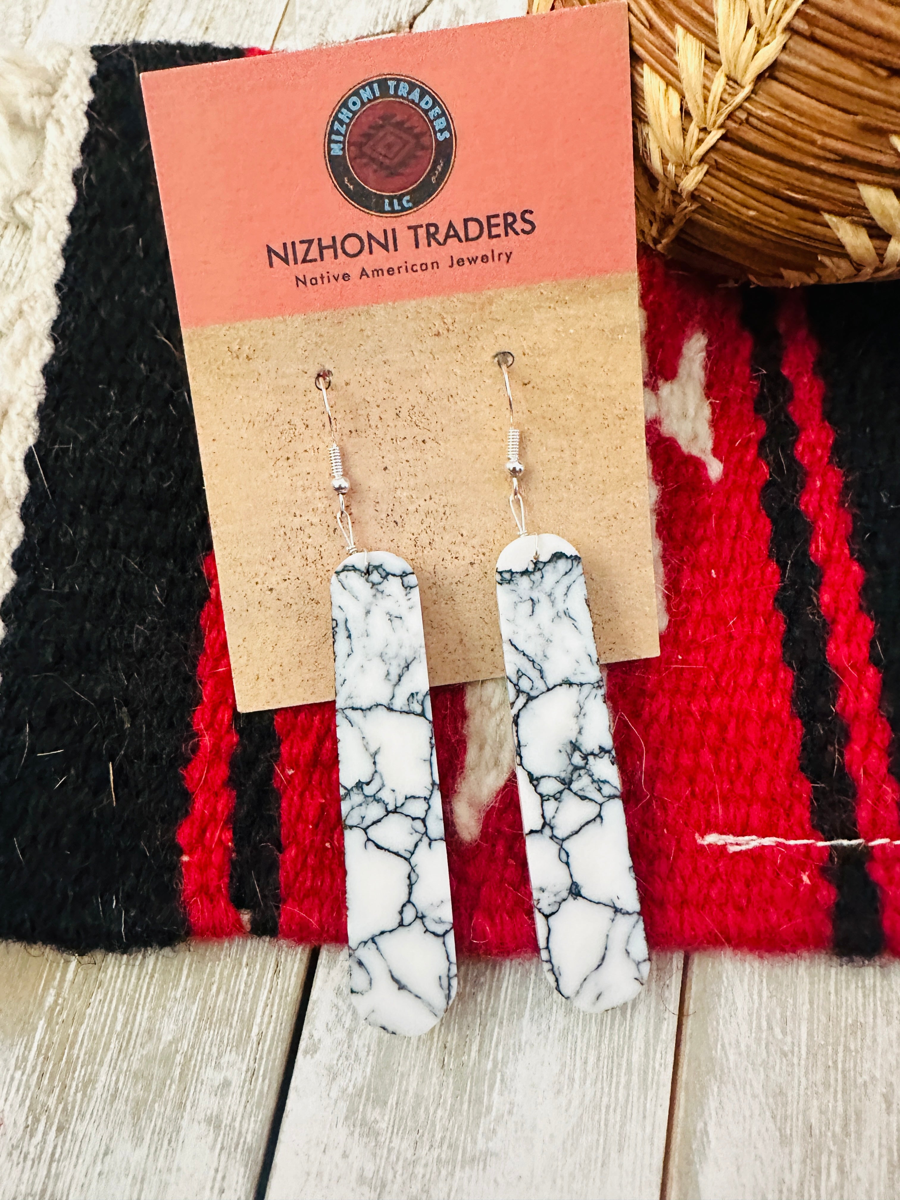 Handcrafted Howlite & Sterling Silver Slab Dangle Earrings