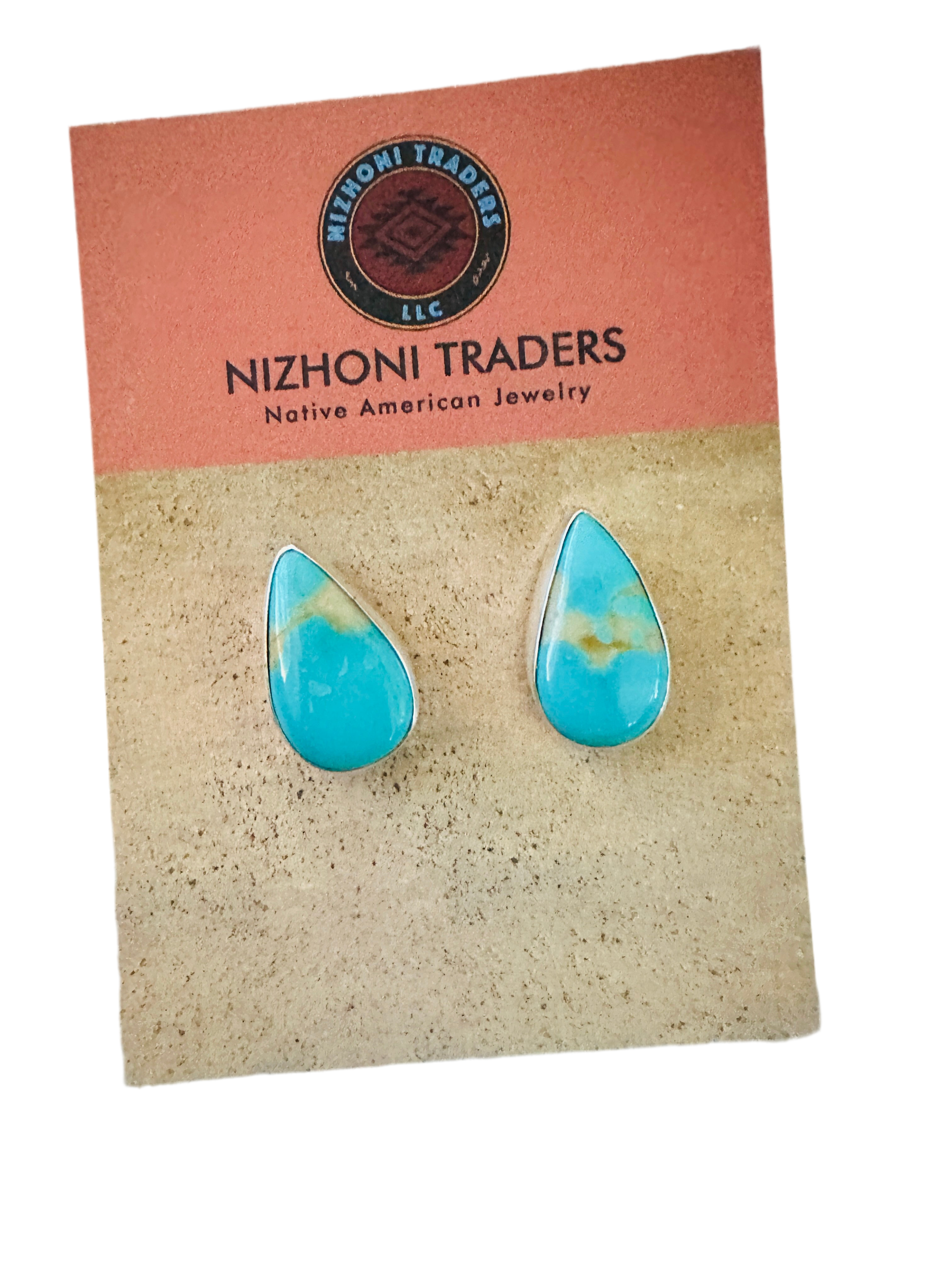 Handcrafted Turquoise & Sterling Silver Teardrop Post Earrings