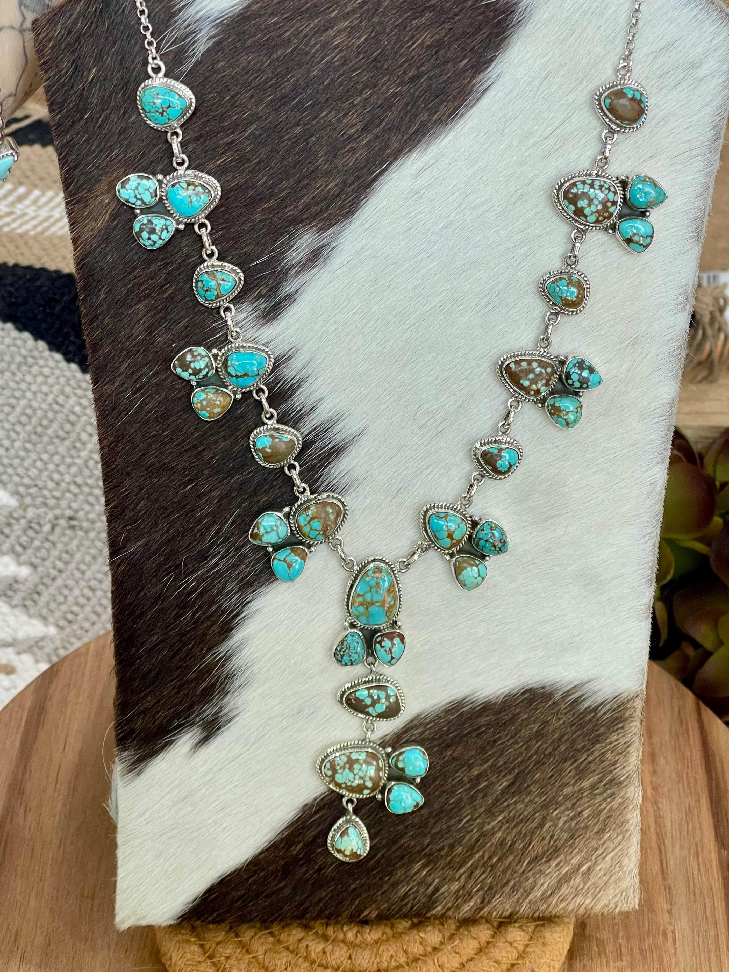 Handmade Sterling Silver & Number 8 Turquoise Cluster Necklace