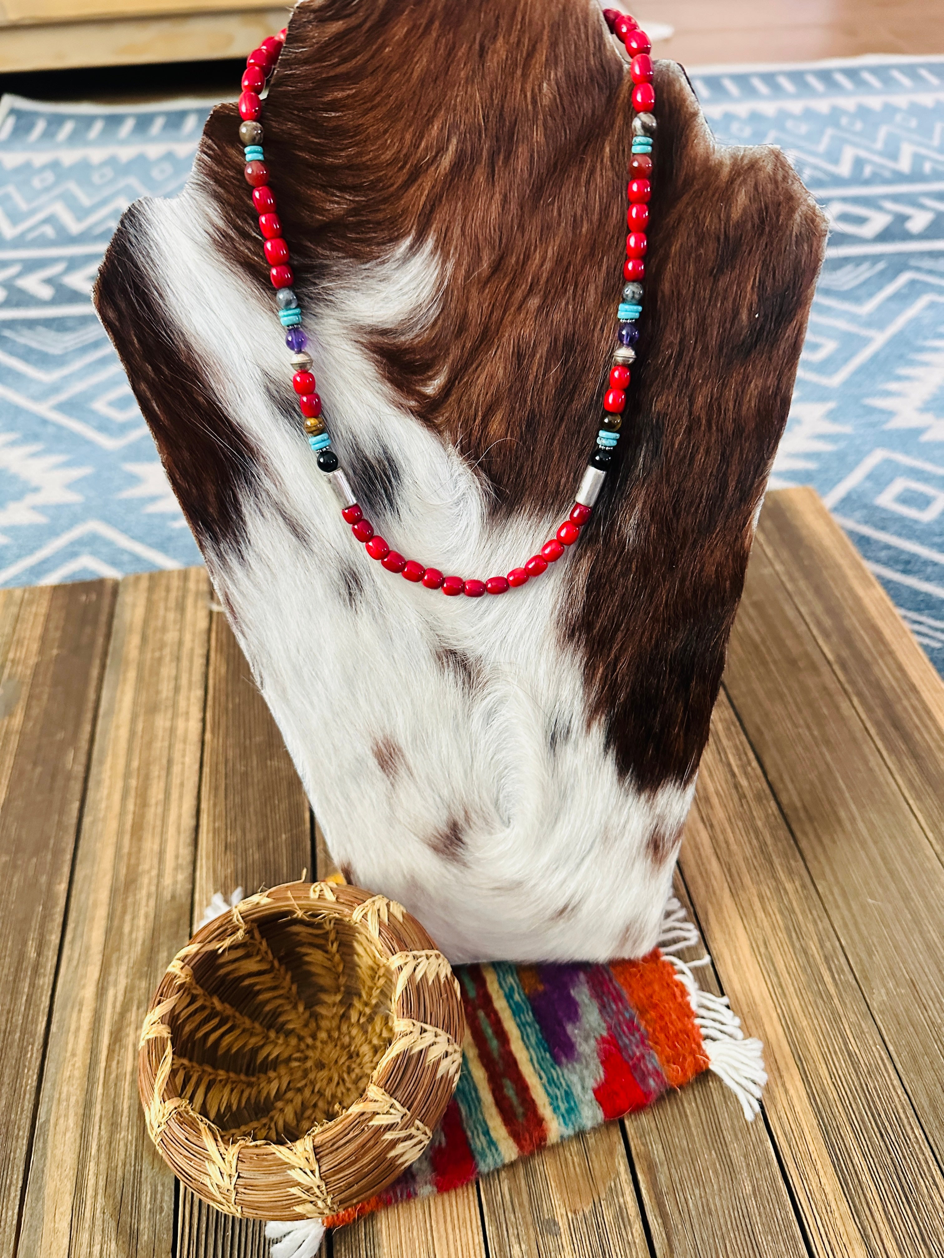 Handcrafted Multi Stone & Sterling Silver Beaded 18” Necklace by T & R Singer