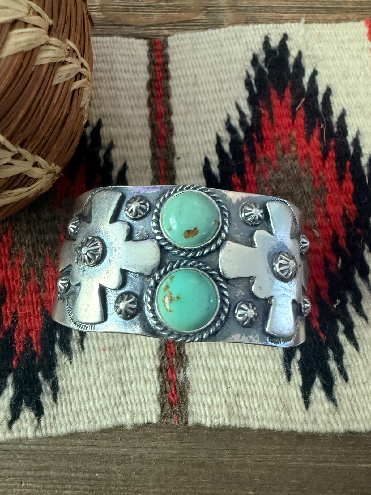 Handcrafted Turquoise & Sterling Silver Cross Cuff Bracelet by Larry Kaye