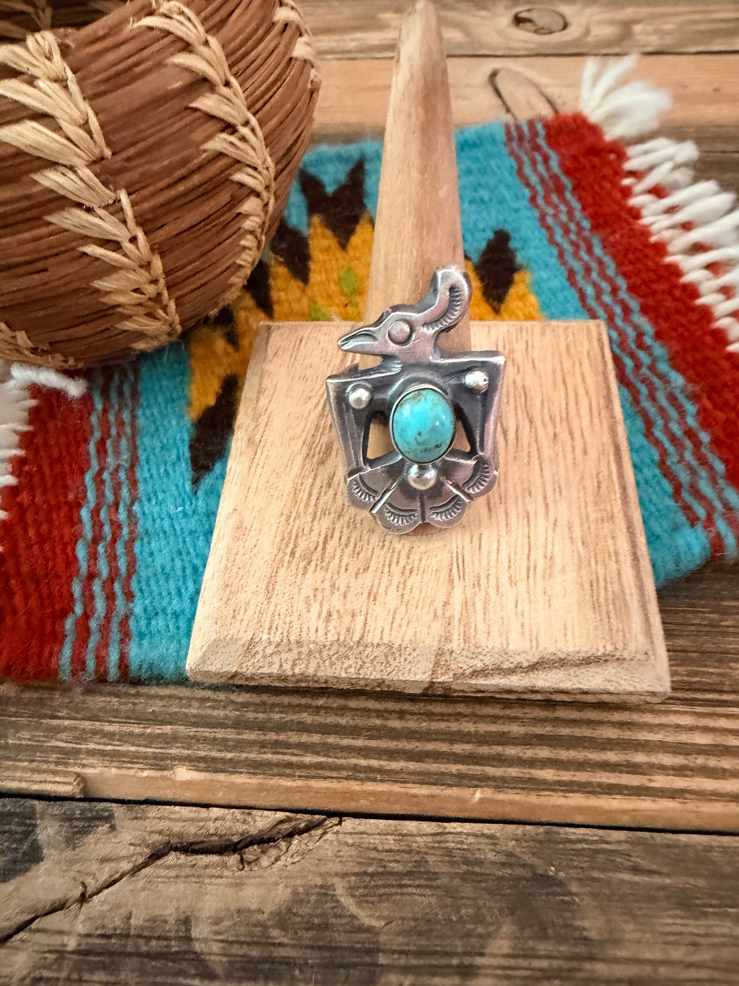 Handcrafted Turquoise and Sterling Silver Thunderbird Ring size 9 by Chimney Butte
