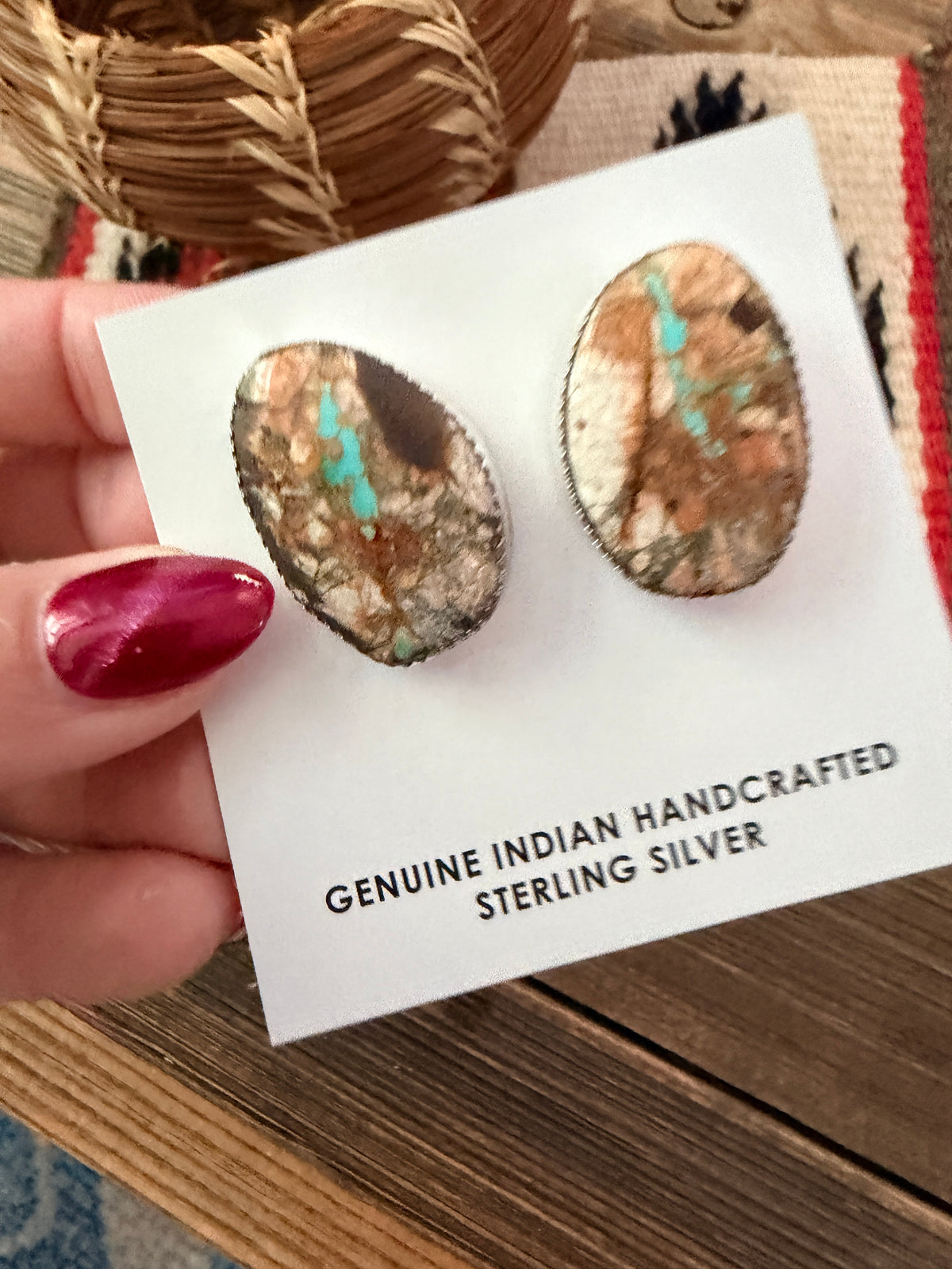 Handcrafted Ribbon Turquoise & Sterling Silver Post Earrings by Lorenzo Arviso Jr.