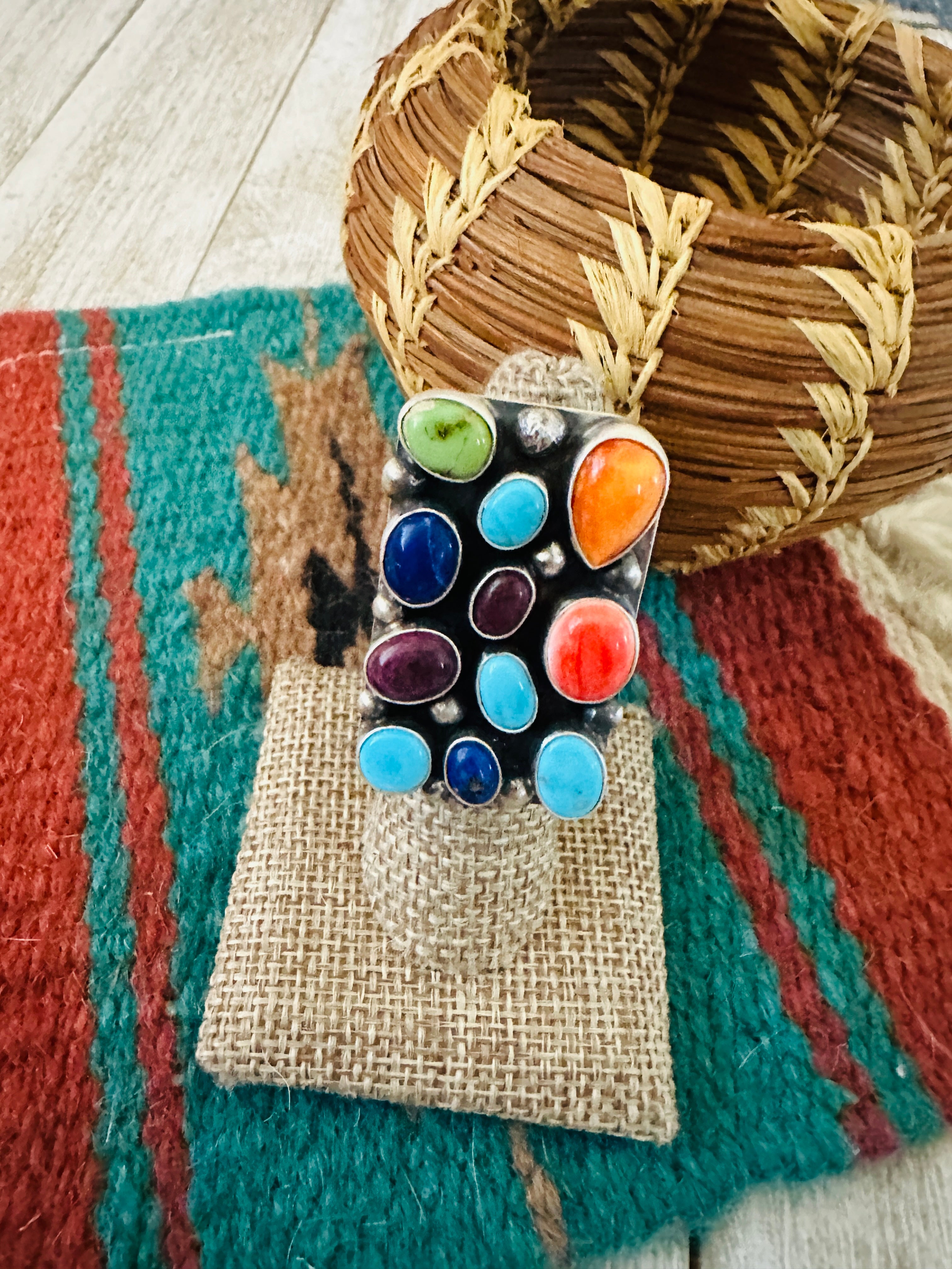 Handcrafted Sterling Silver & Multi Stone Cluster Ring Size 6