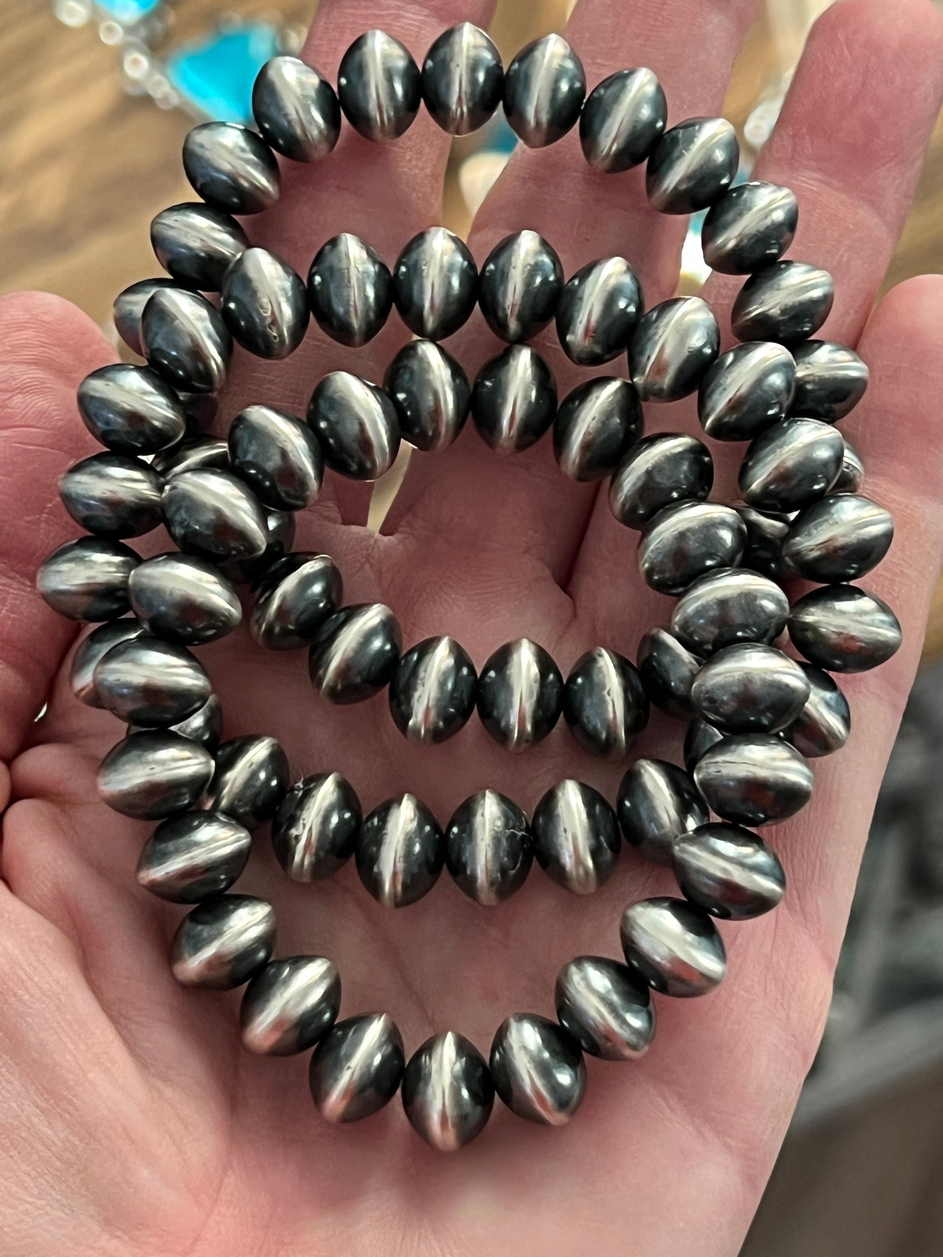 Vinita Cowboy Handcrafted Sterling Silver Stretch 10mm Saucer Bead Bracelets