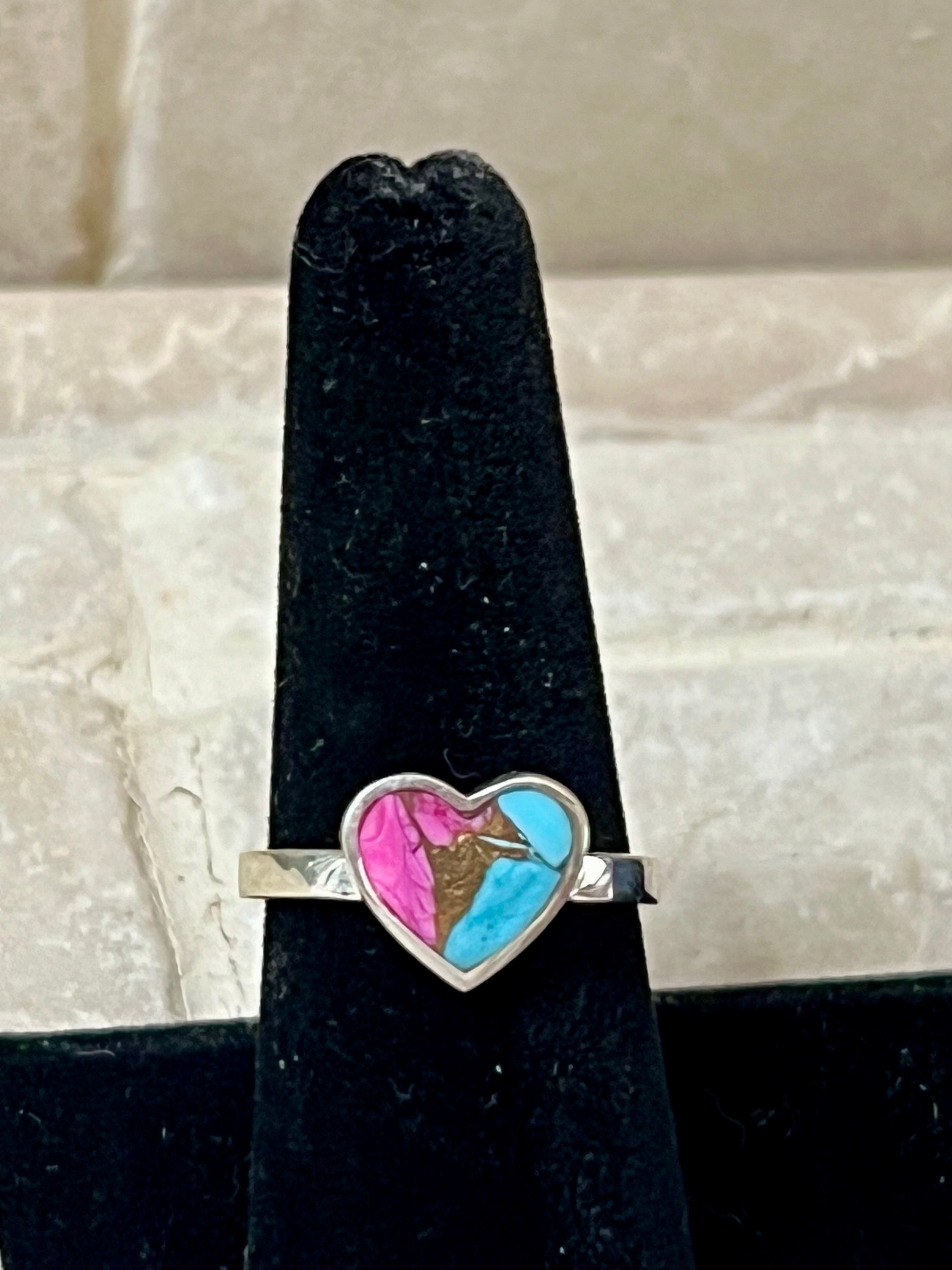 Cotton Candy Sterling Silver Heart Ring Size 9