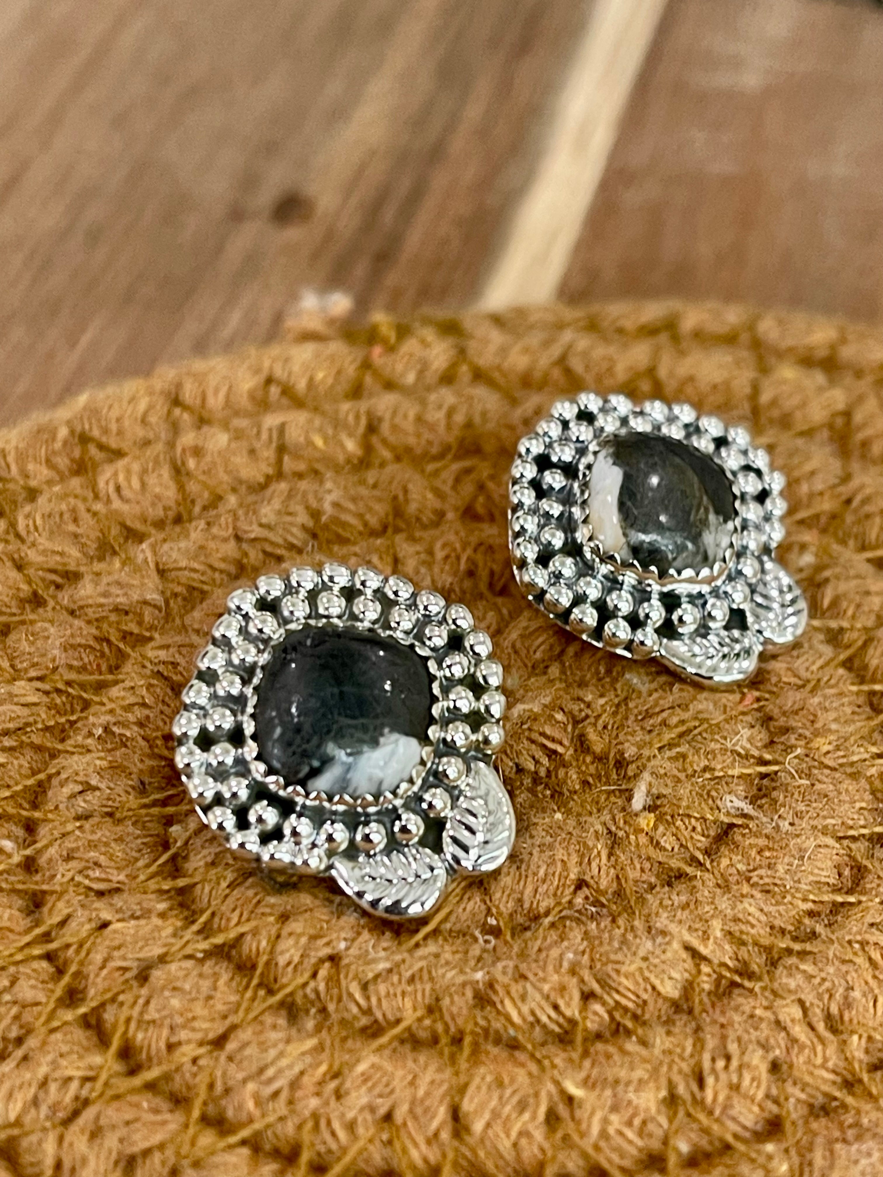 Handcrafted Sterling Silver & White Buffalo Stud Earrings