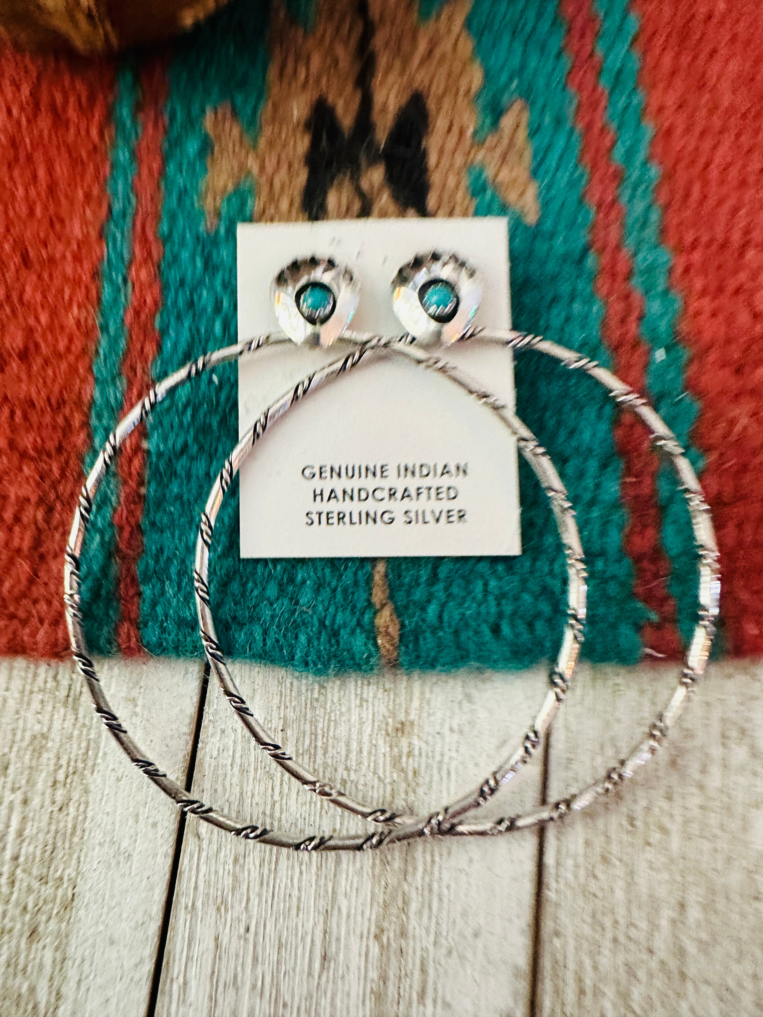 Handcrafted Turquoise & Sterling Silver Bear Paw Hoop Earrings