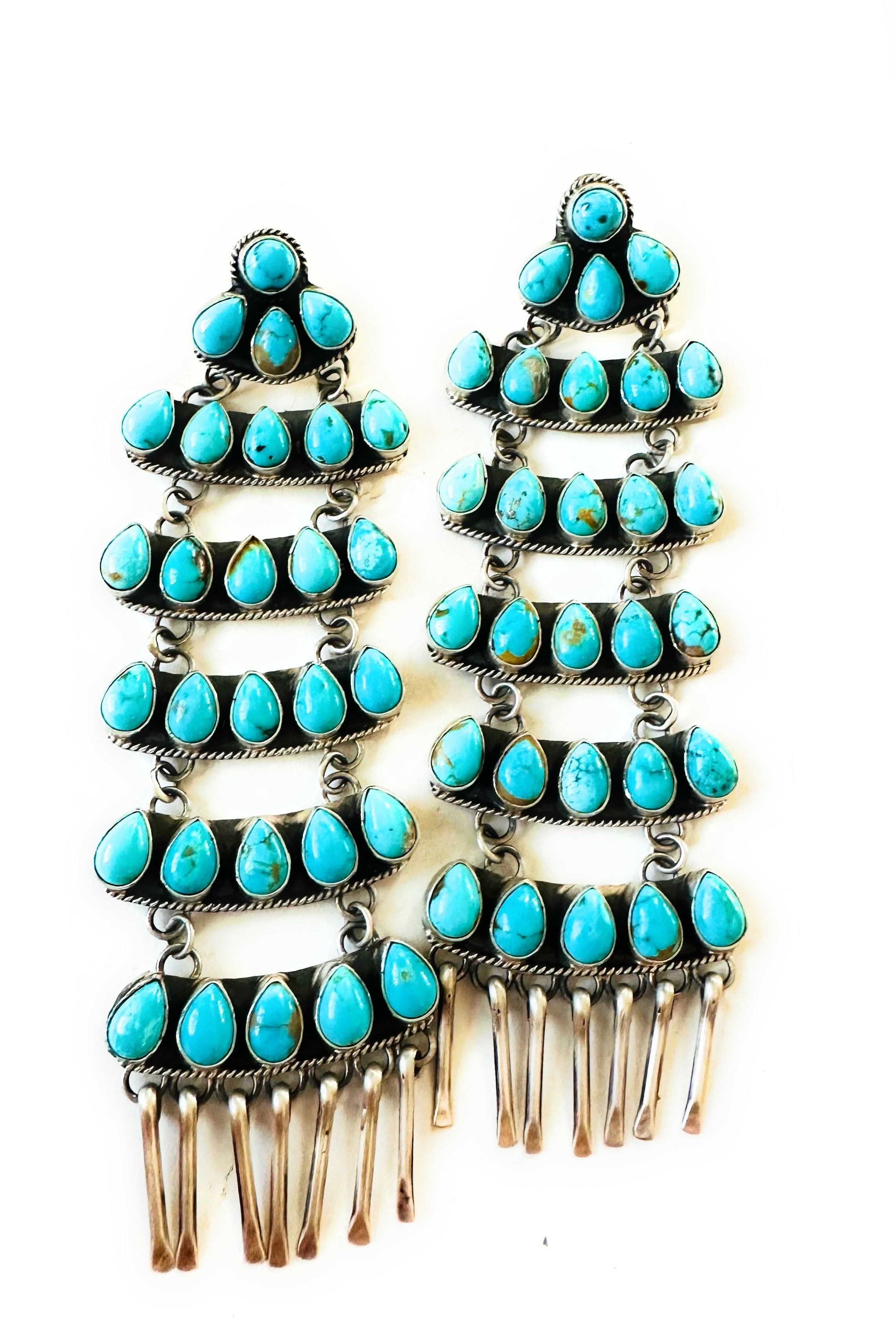Navajo Turquoise & Sterling Silver Chandelier Dangle Earrings