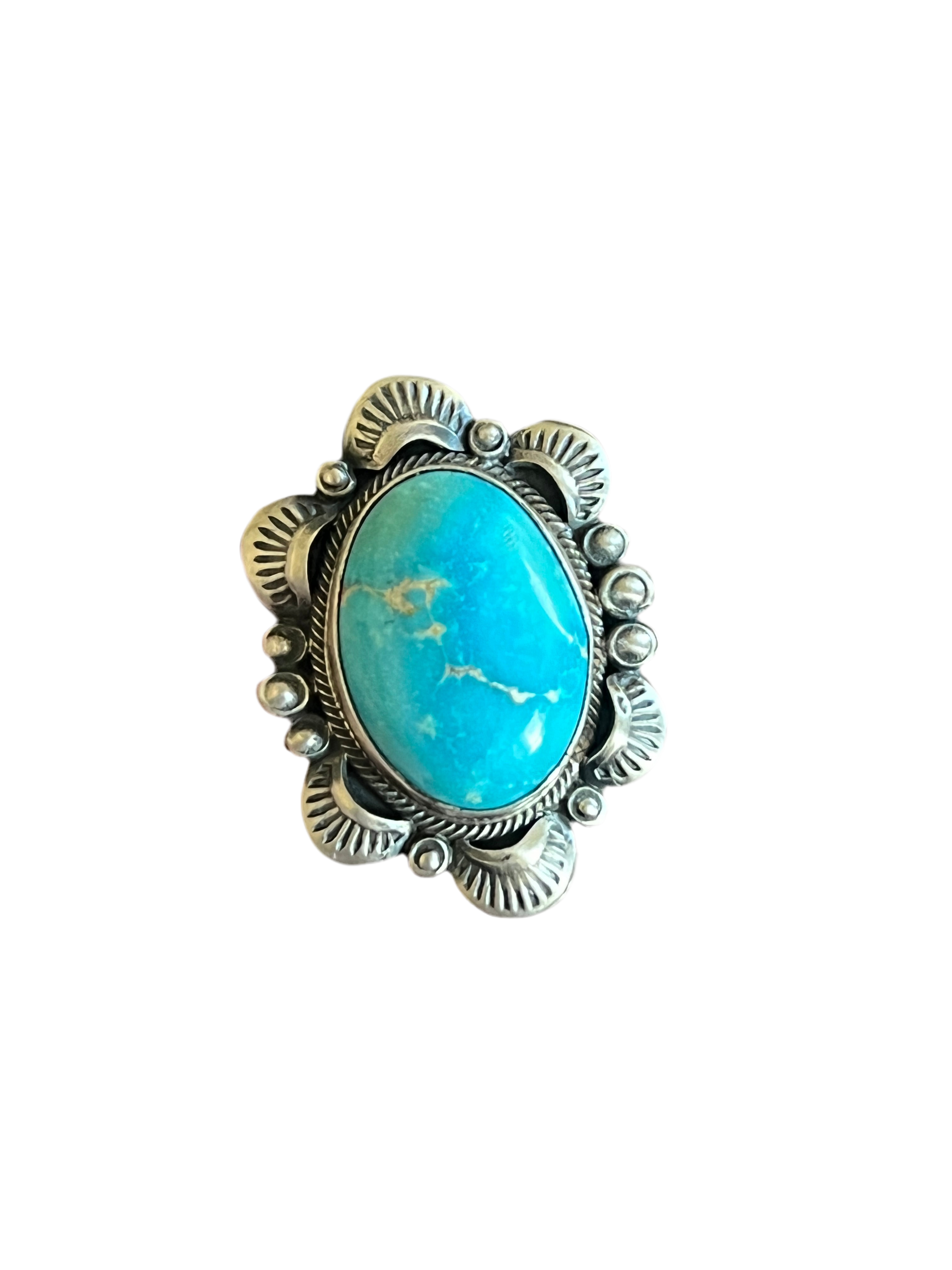 Handcrafted Sterling Silver and Sonoran Mountain Turquoise Single Stone Ring by Gilbert Tom, Size 9