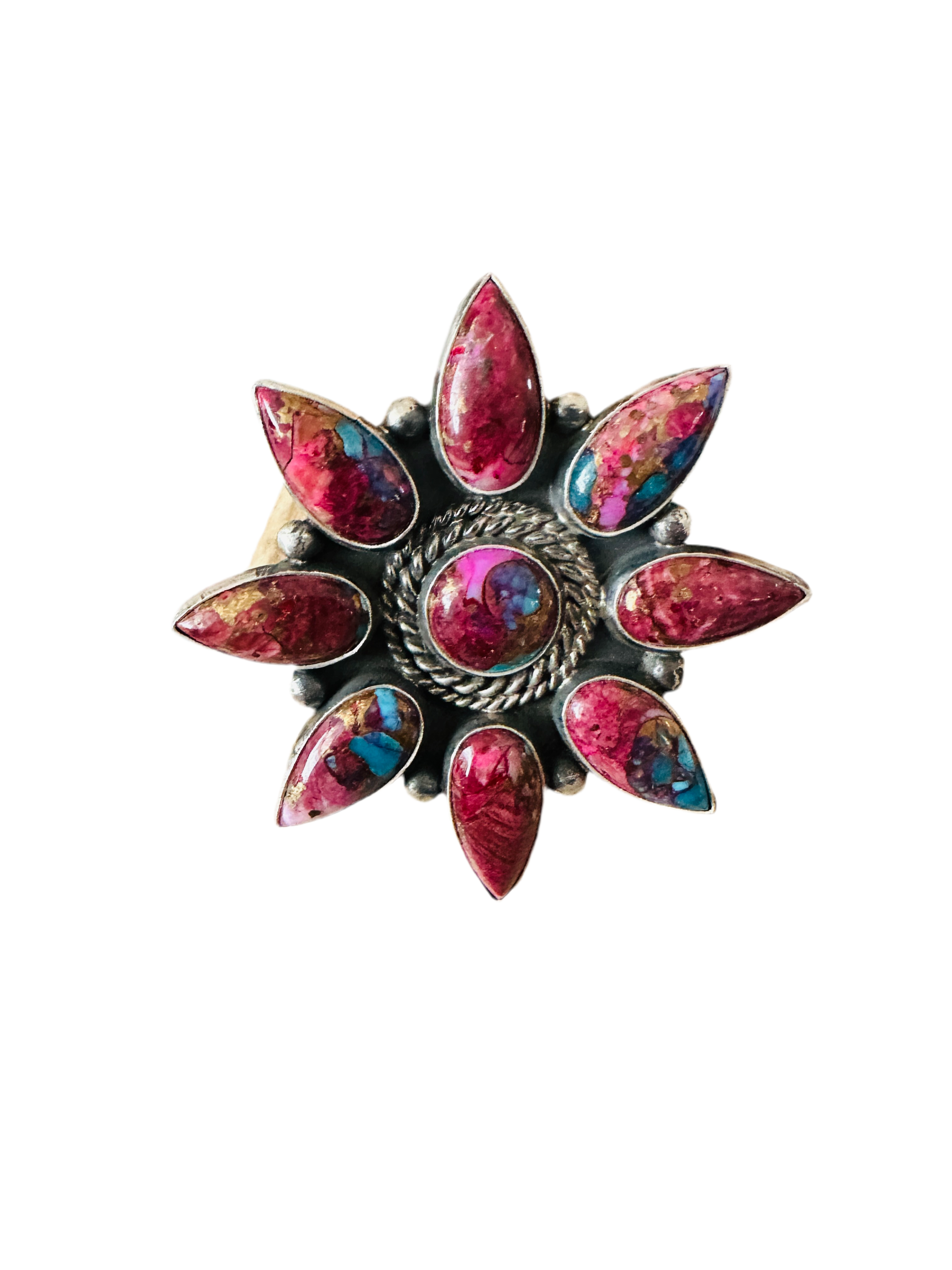 Handcrafted Sterling Silver & Pink Dream Mojave Flower Adjustable Ring