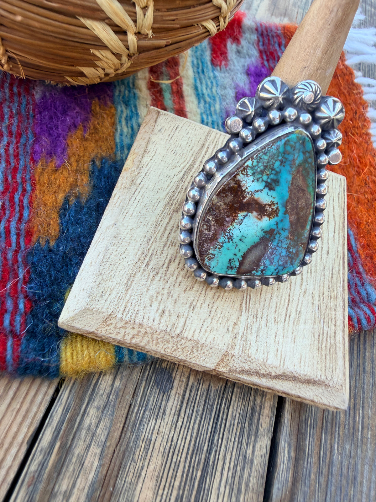 Handcrafted Royston Turquoise & Sterling Silver Ring 10 by Rosella Paxson